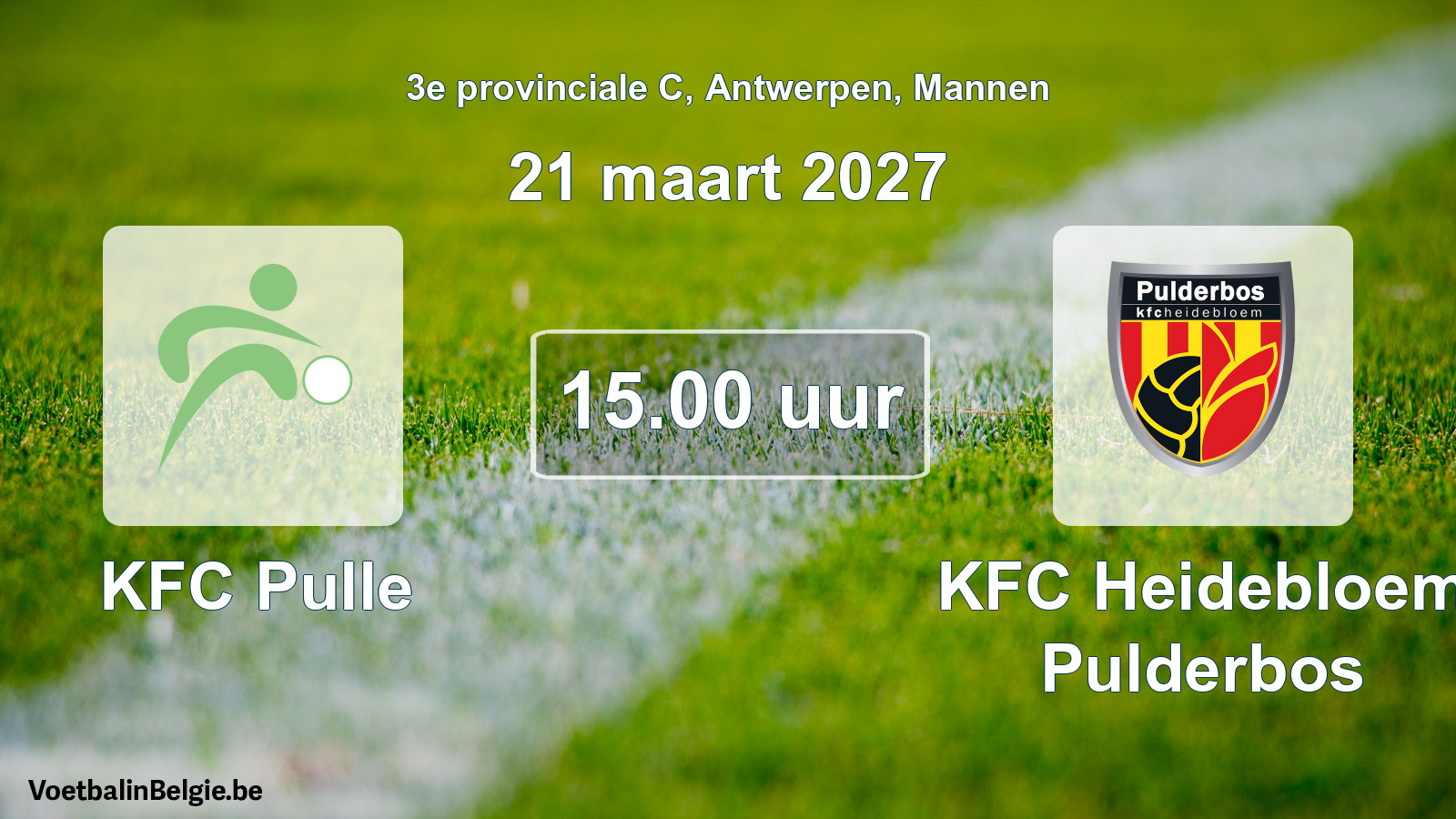 Geplande wedstrijd mannenvoetbal: KFC Pulle - KFC Heidebloem Pulderbos (21 maart 2027)