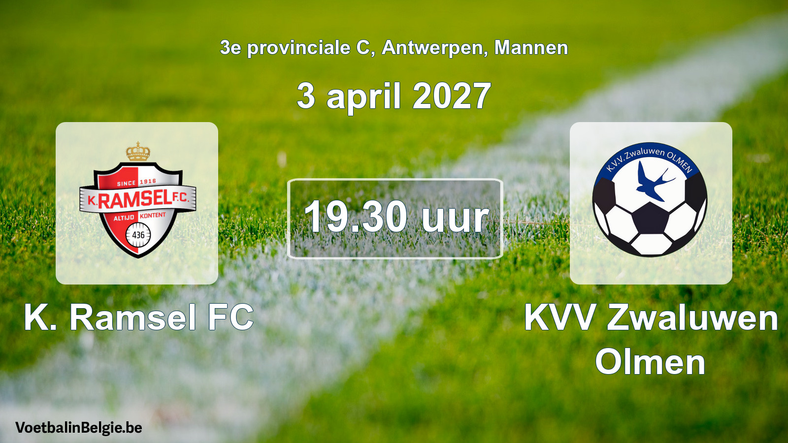 Geplande wedstrijd mannenvoetbal: K. Ramsel FC - KVV Zwaluwen Olmen (3 april 2027)