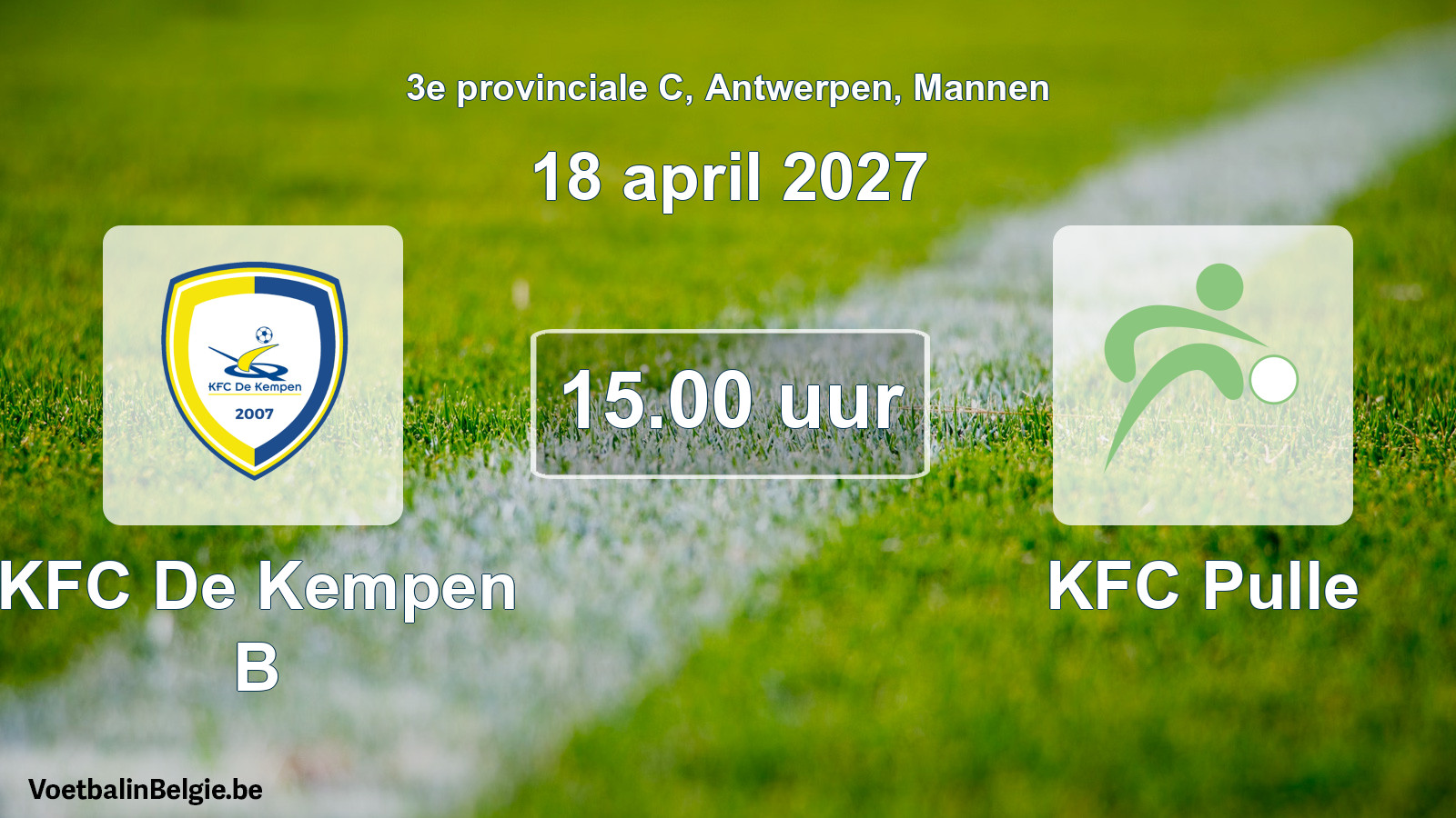 Geplande wedstrijd mannenvoetbal: KFC De Kempen B - KFC Pulle (18 april 2027)