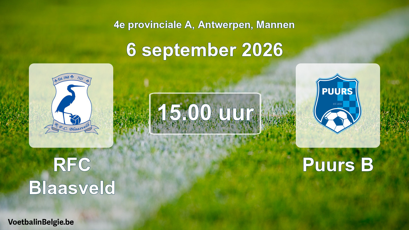 Geplande wedstrijd mannenvoetbal: RFC Blaasveld - Puurs B (6 september 2026)