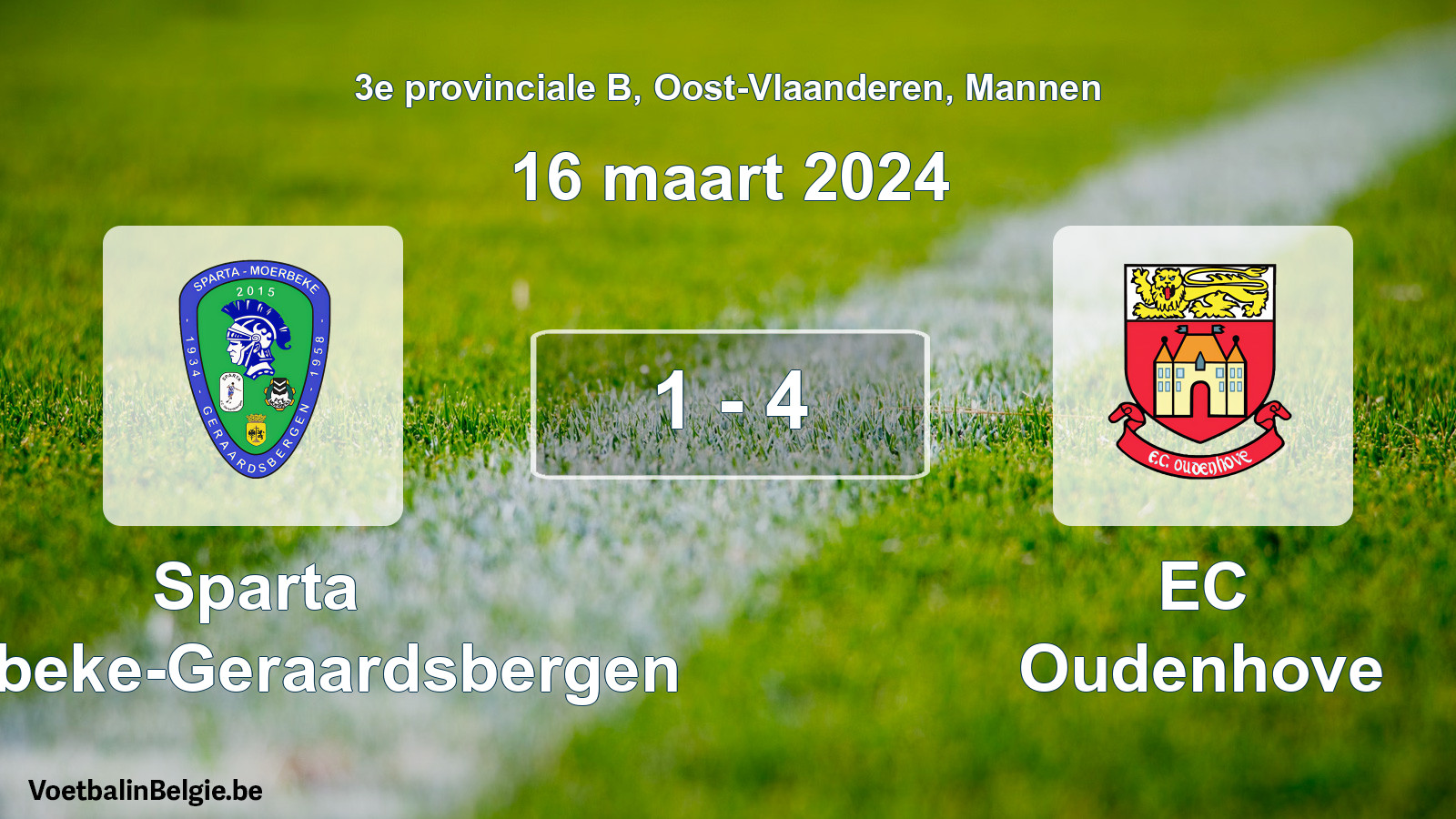 Gespeelde wedstrijd mannenvoetbal: Sparta Moerbeke-Geraardsbergen - EC Oudenhove 1 - 4 (16 maart 2024)