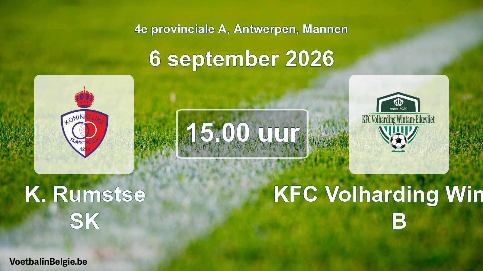 Geplande wedstrijd mannenvoetbal: K. Rumstse SK - KFC Volharding Wintam B (6 september 2026)