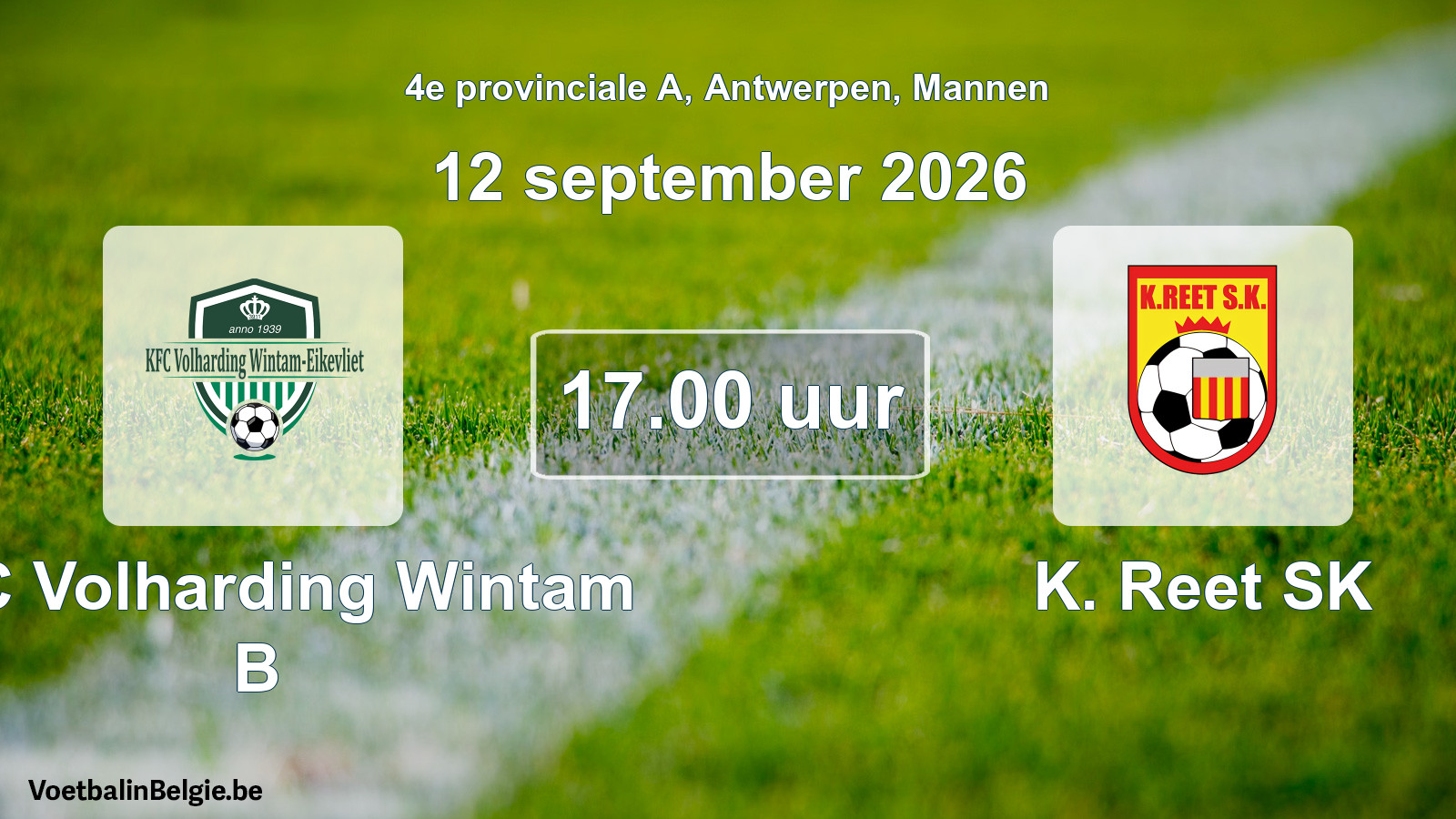 Geplande wedstrijd mannenvoetbal: KFC Volharding Wintam B - K. Reet SK (12 september 2026)