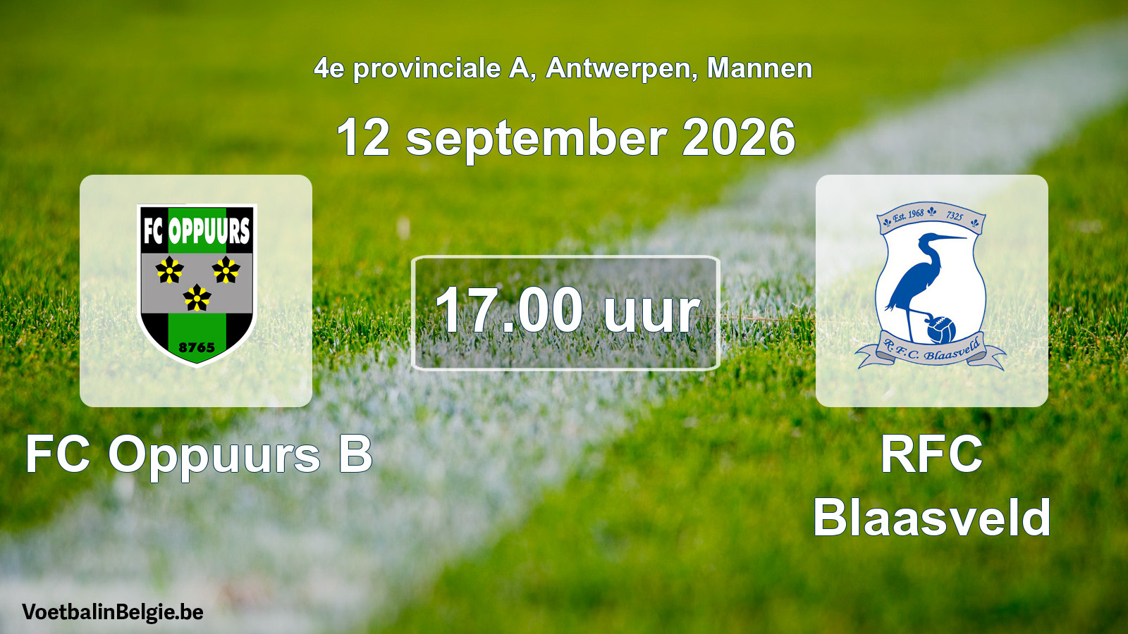Geplande wedstrijd mannenvoetbal: FC Oppuurs B - RFC Blaasveld (12 september 2026)