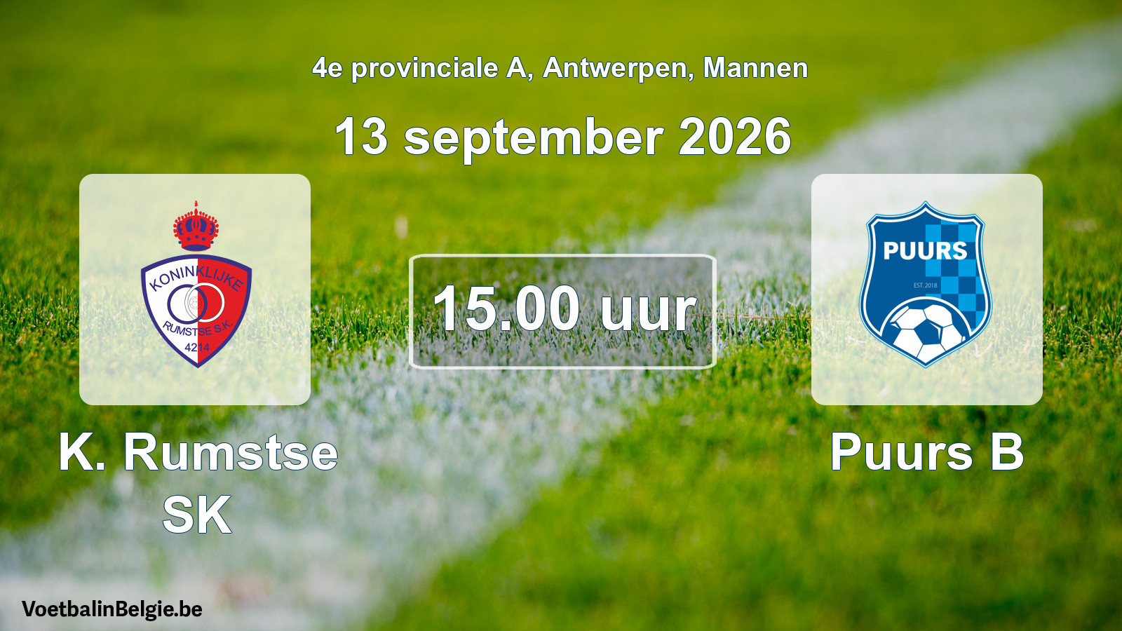 Geplande wedstrijd mannenvoetbal: K. Rumstse SK - Puurs B (13 september 2026)