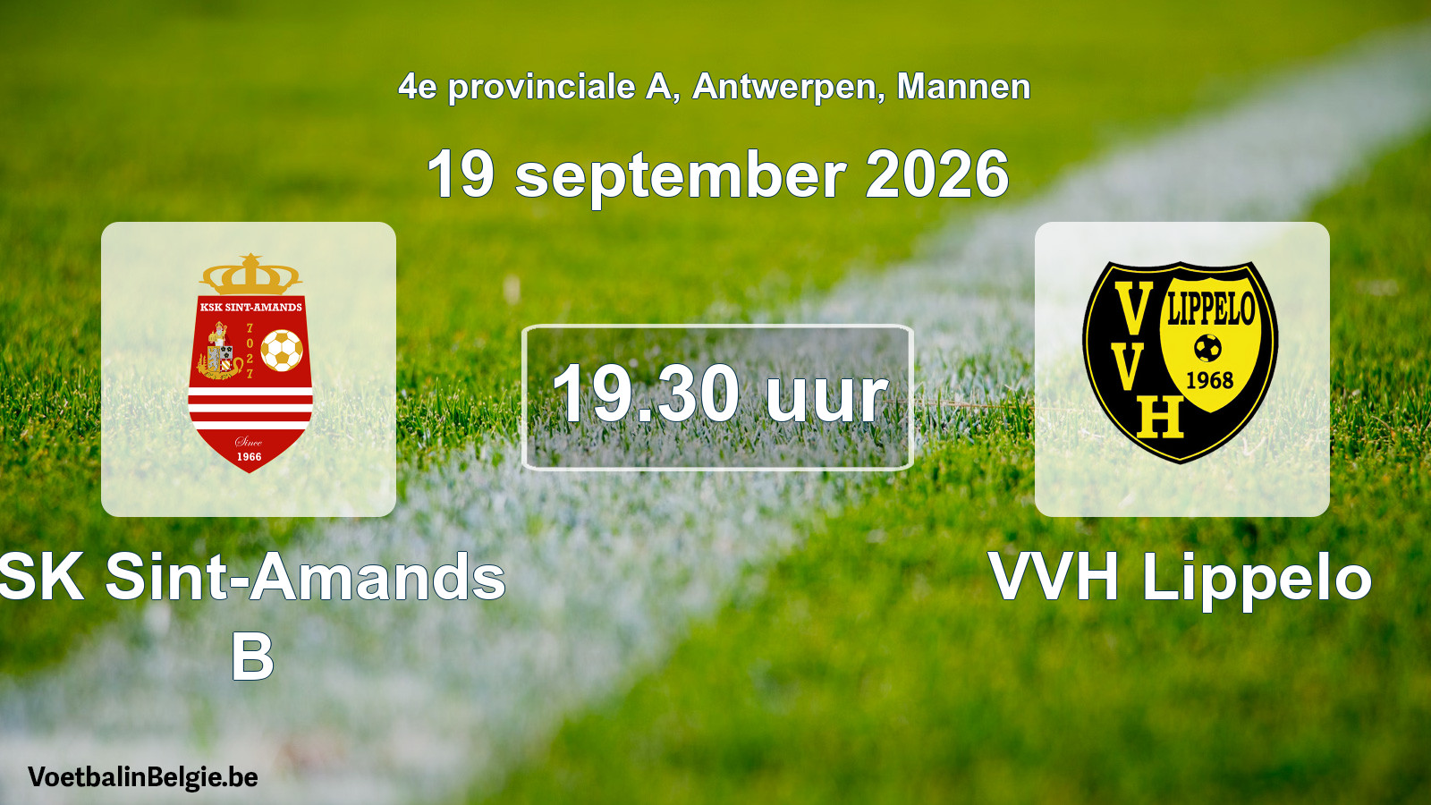 Geplande wedstrijd mannenvoetbal: SK Sint-Amands B - VVH Lippelo (19 september 2026)
