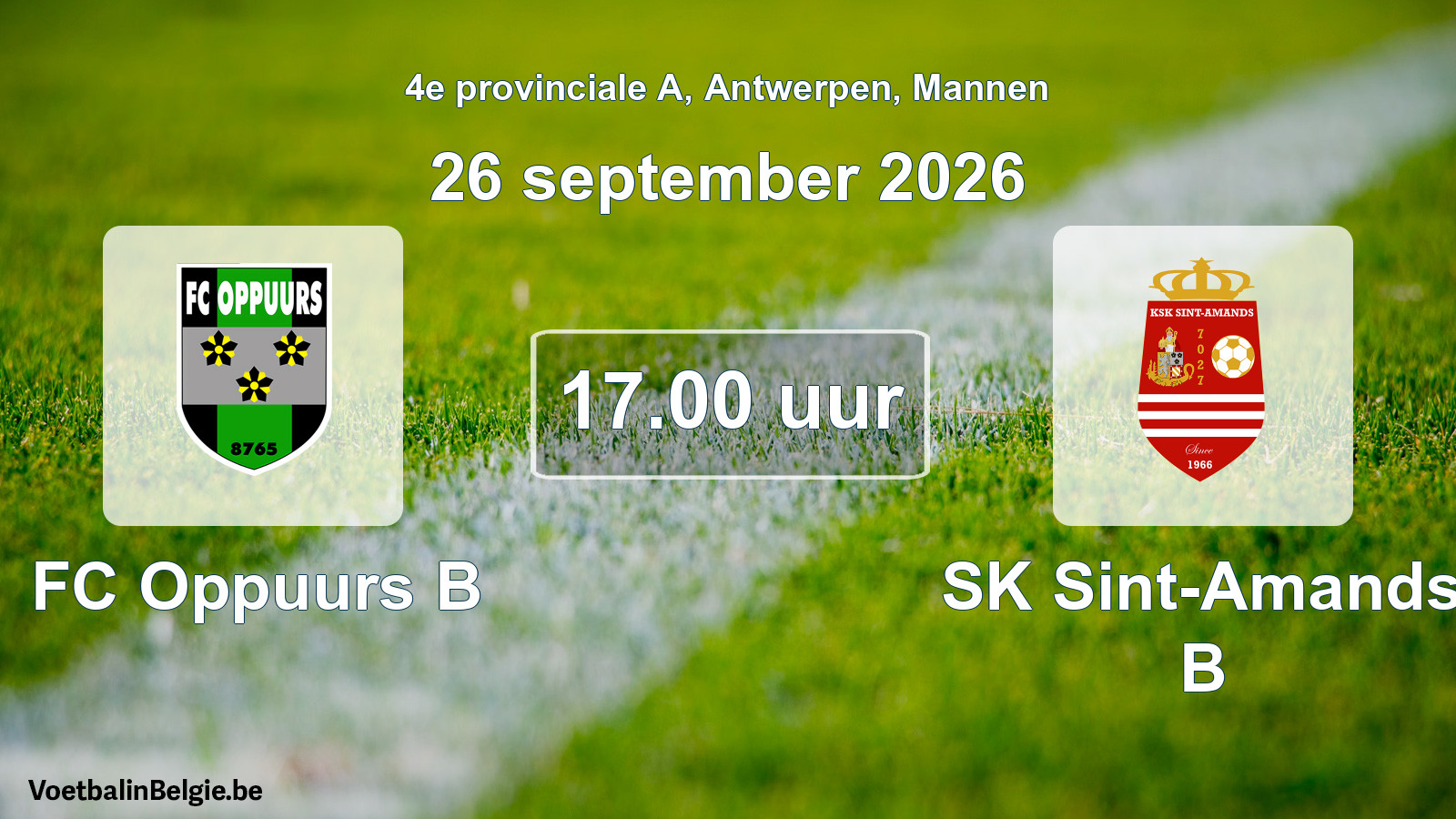 Scheduled match men football: FC Oppuurs B - SK Sint-Amands B (26 September 2026)