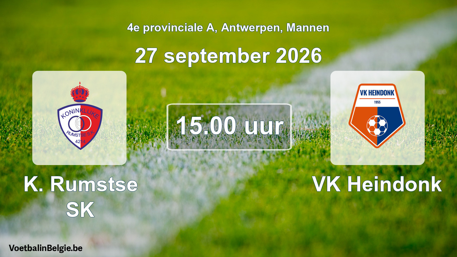 Geplande wedstrijd mannenvoetbal: K. Rumstse SK - VK Heindonk (27 september 2026)