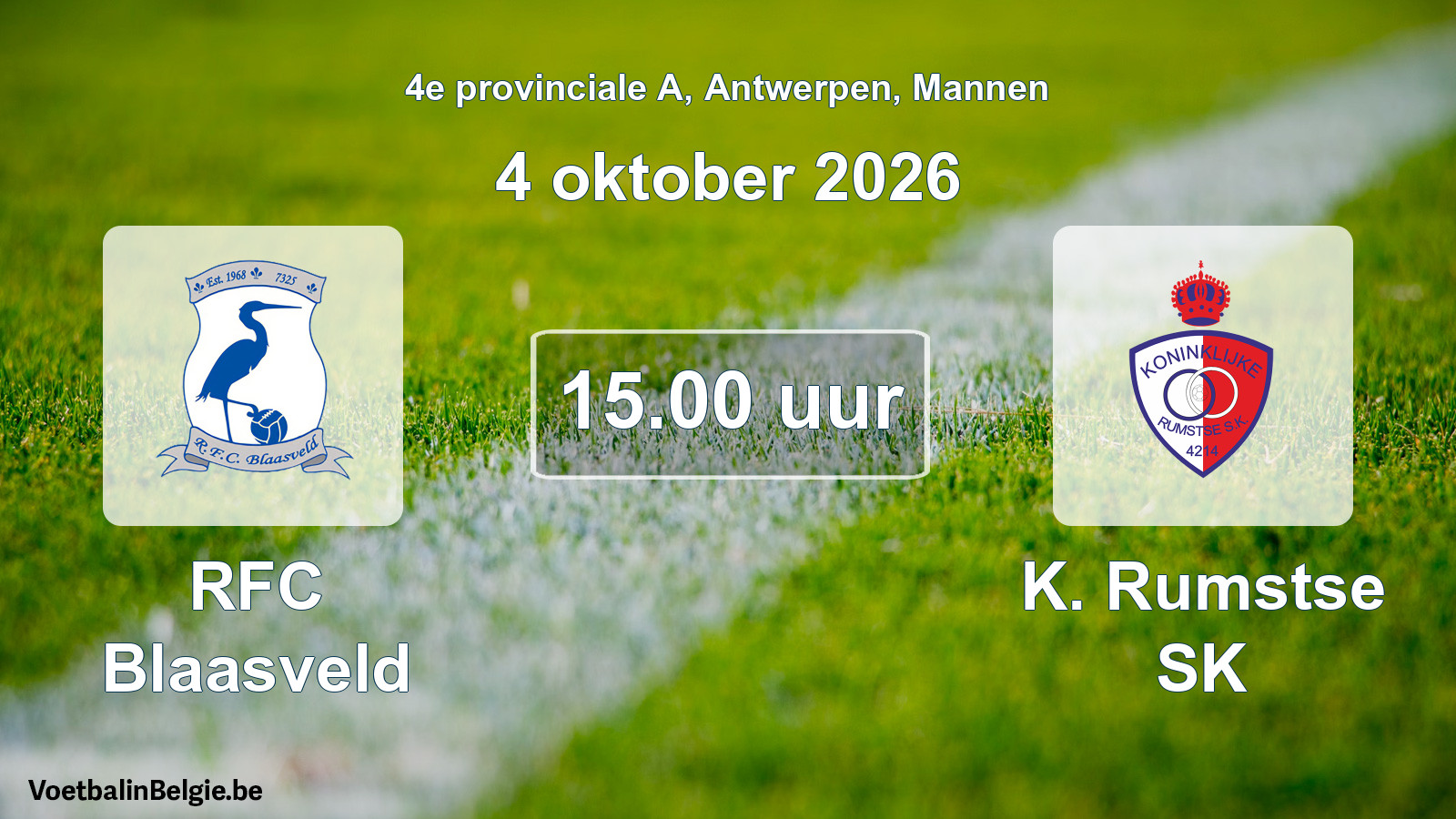 Geplande wedstrijd mannenvoetbal: RFC Blaasveld - K. Rumstse SK (4 oktober 2026)
