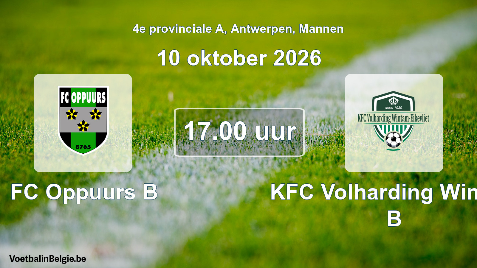 Geplande wedstrijd mannenvoetbal: FC Oppuurs B - KFC Volharding Wintam B (10 oktober 2026)