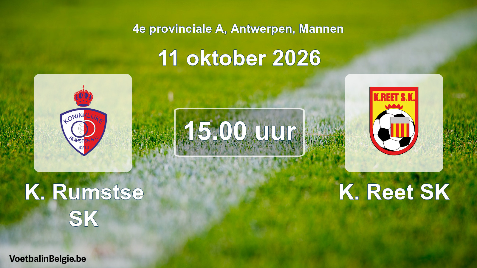Geplande wedstrijd mannenvoetbal: K. Rumstse SK - K. Reet SK (11 oktober 2026)