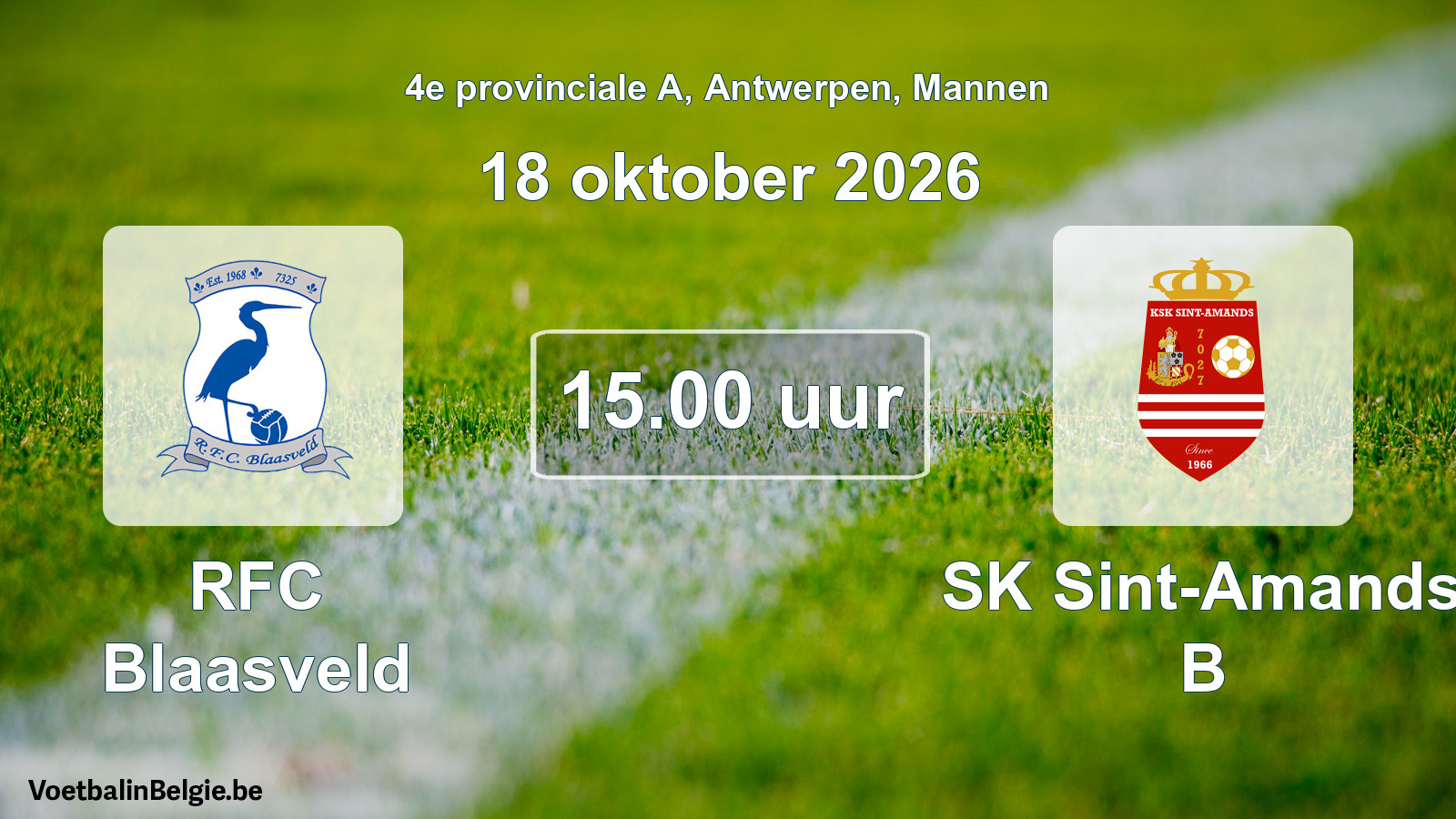 Geplande wedstrijd mannenvoetbal: RFC Blaasveld - SK Sint-Amands B (18 oktober 2026)