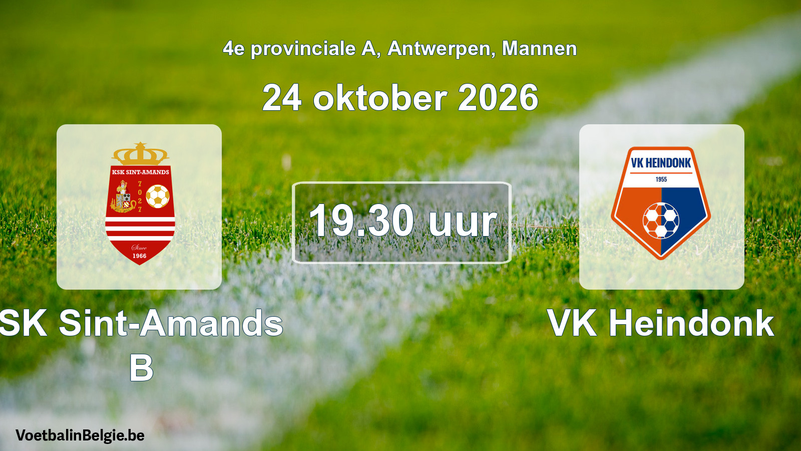 Geplande wedstrijd mannenvoetbal: SK Sint-Amands B - VK Heindonk (24 oktober 2026)