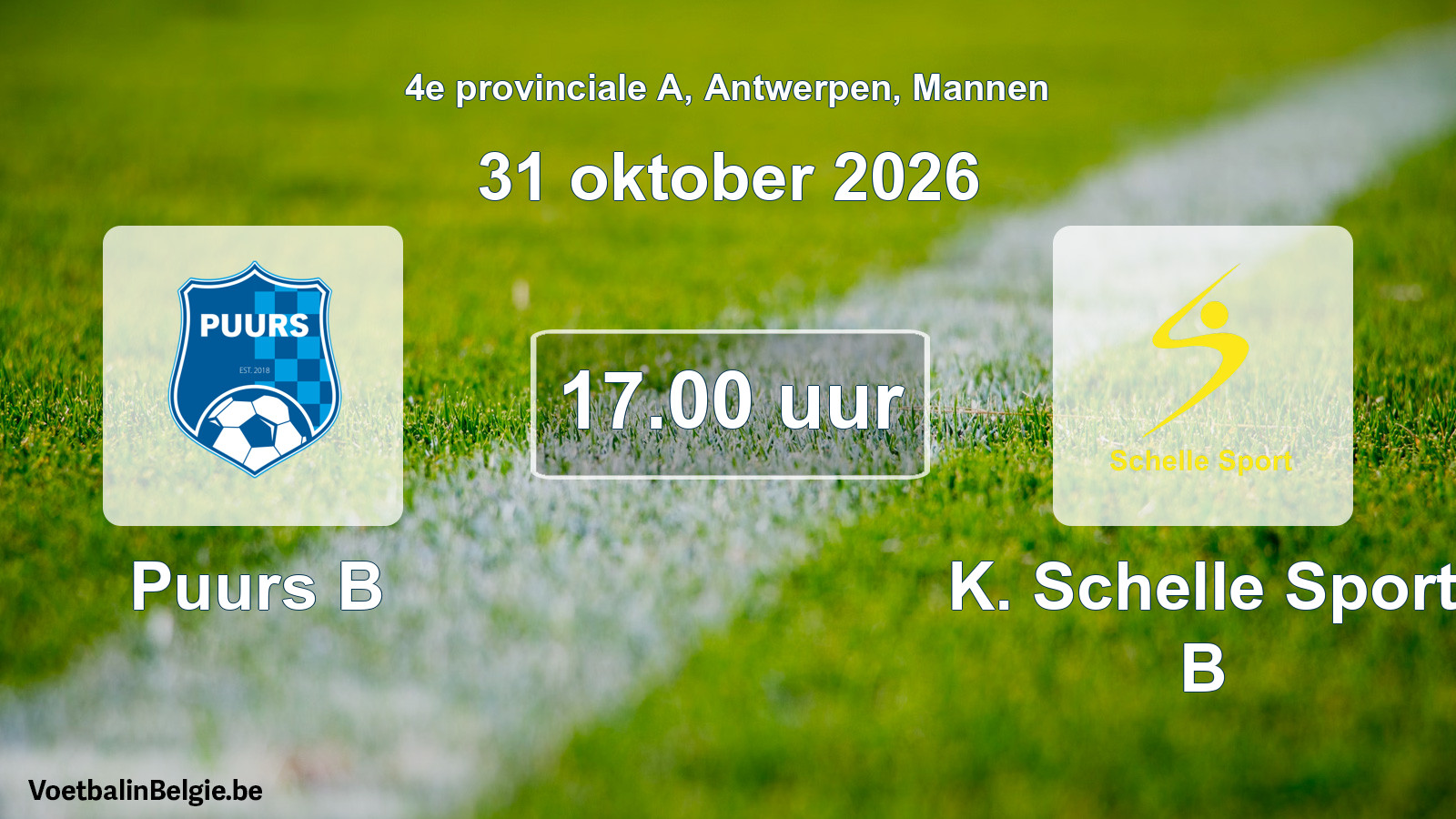 Geplande wedstrijd mannenvoetbal: Puurs B - K. Schelle Sport B (31 oktober 2026)