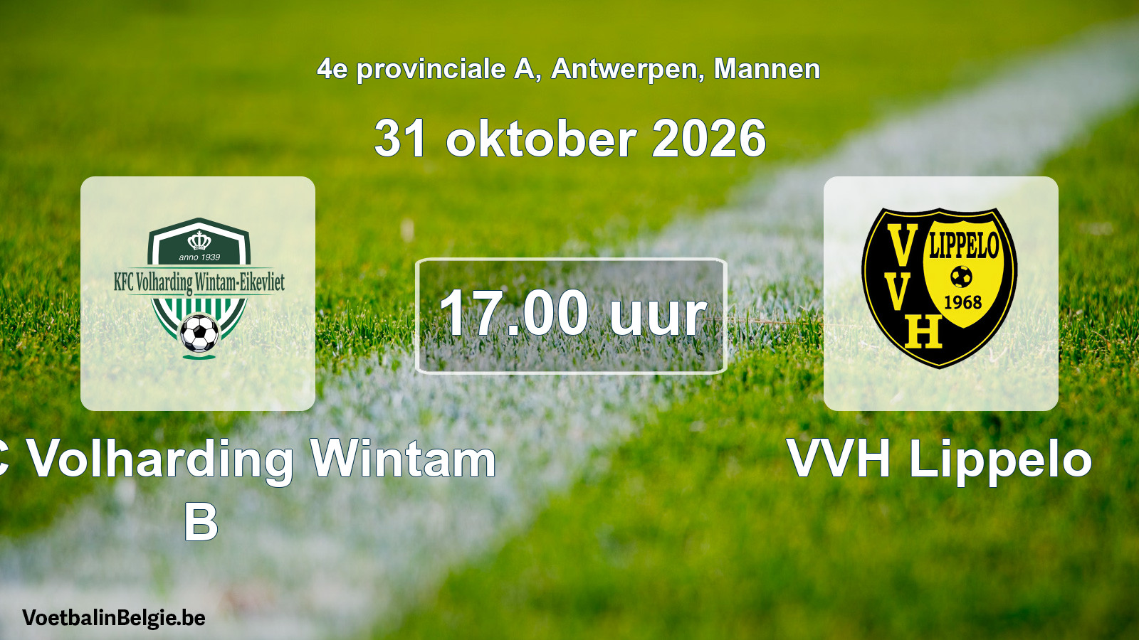 Geplande wedstrijd mannenvoetbal: KFC Volharding Wintam B - VVH Lippelo (31 oktober 2026)