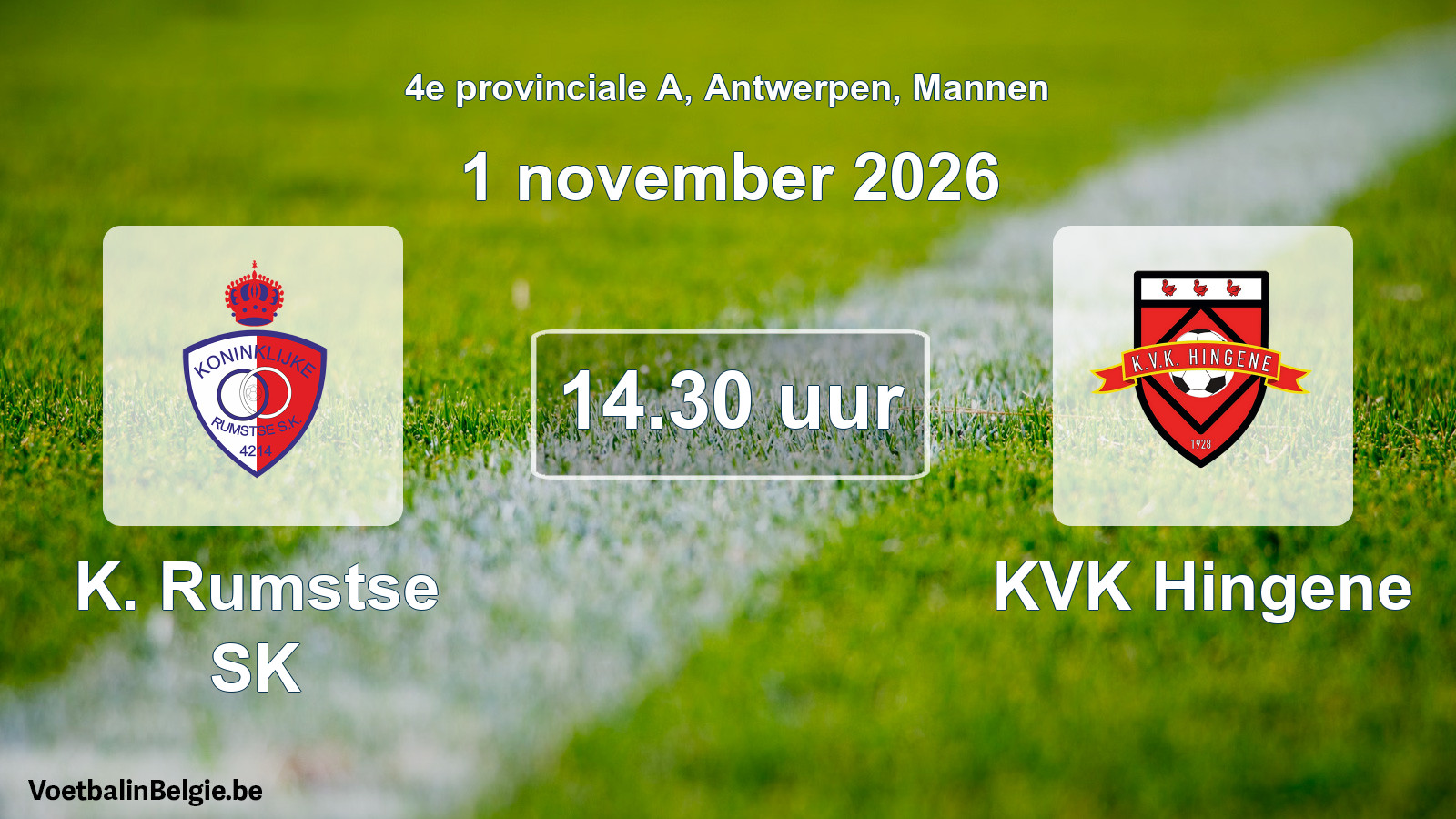 Geplande wedstrijd mannenvoetbal: K. Rumstse SK - KVK Hingene (1 november 2026)