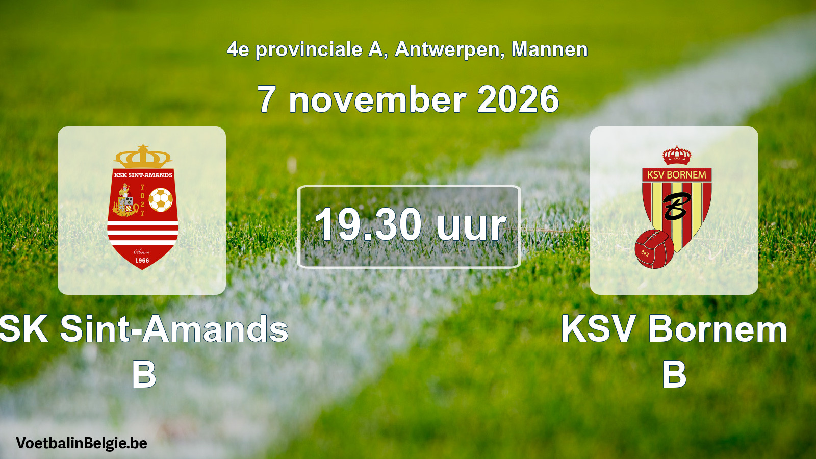 Geplande wedstrijd mannenvoetbal: SK Sint-Amands B - KSV Bornem B (7 november 2026)