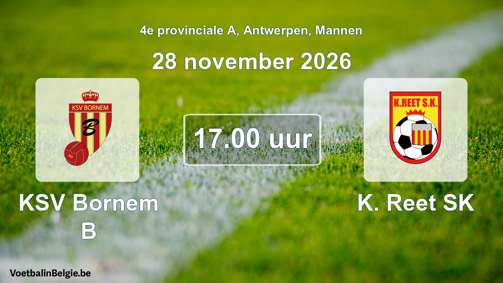 Geplande wedstrijd mannenvoetbal: KSV Bornem B - K. Reet SK (28 november 2026)