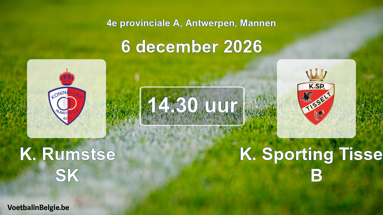 Scheduled match men football: K. Rumstse SK - K. Sporting Tisselt B (6 December 2026)