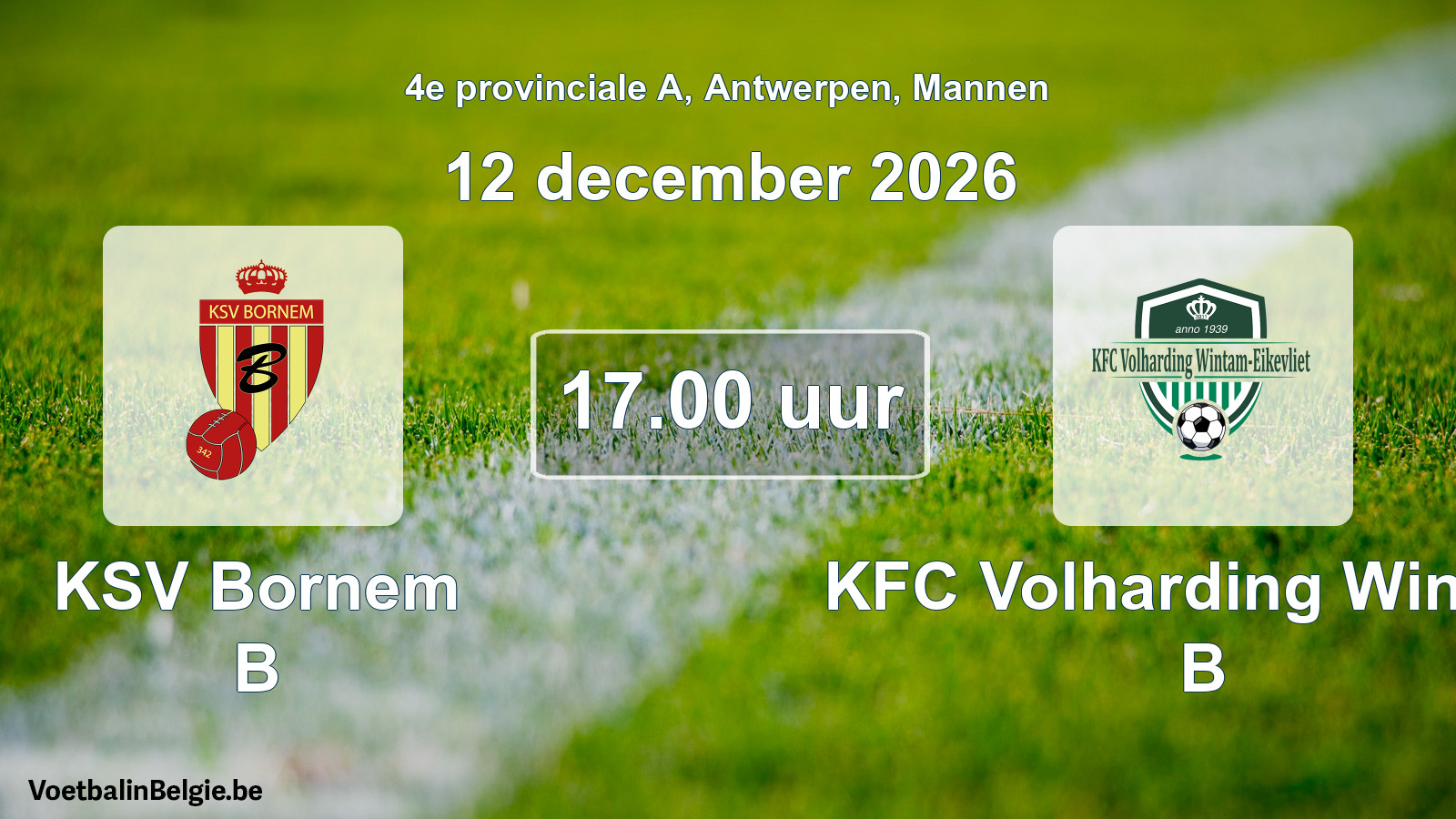 Geplande wedstrijd mannenvoetbal: KSV Bornem B - KFC Volharding Wintam B (12 december 2026)