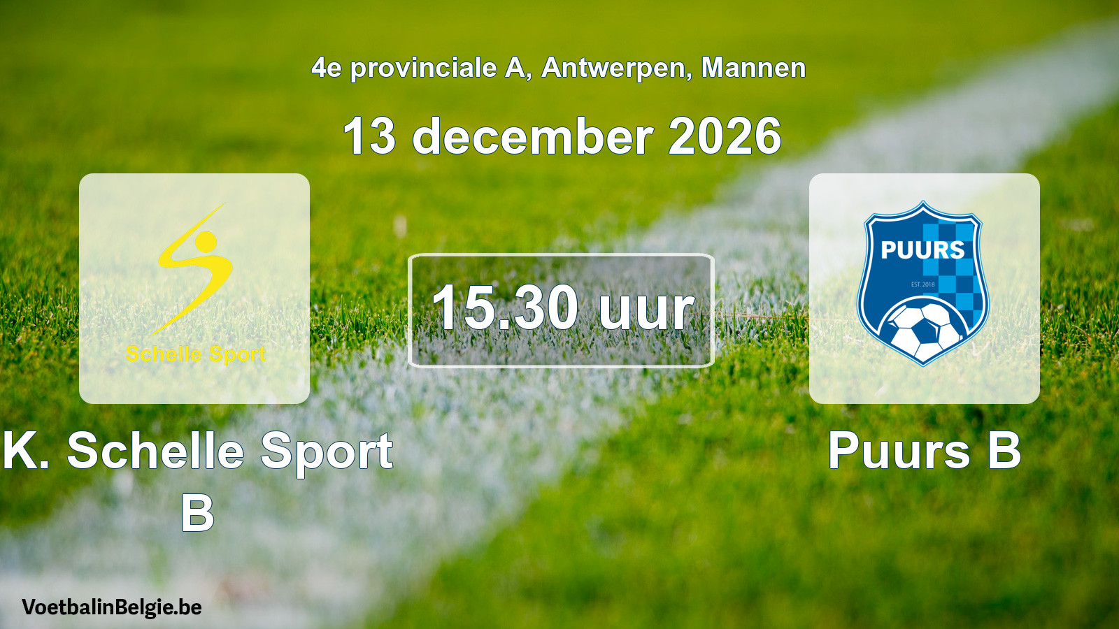 Geplande wedstrijd mannenvoetbal: K. Schelle Sport B - Puurs B (13 december 2026)