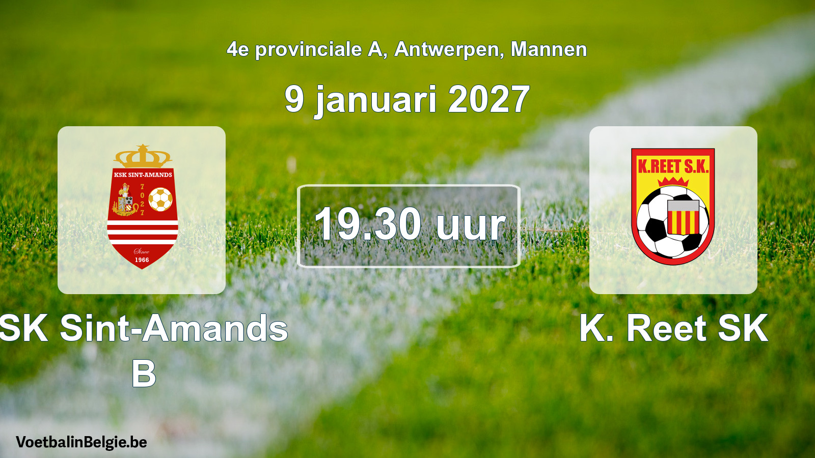 Geplande wedstrijd mannenvoetbal: SK Sint-Amands B - K. Reet SK (9 januari 2027)