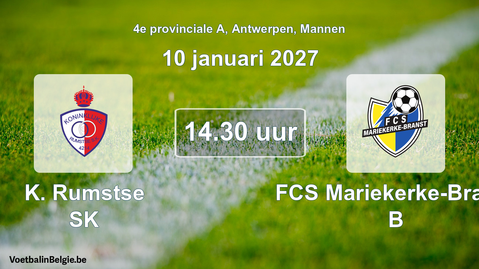 Geplande wedstrijd mannenvoetbal: K. Rumstse SK - FCS Mariekerke-Branst B (10 januari 2027)