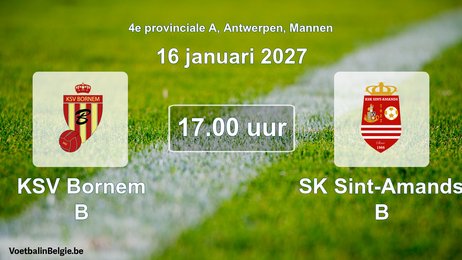 Geplande wedstrijd mannenvoetbal: KSV Bornem B - SK Sint-Amands B (16 januari 2027)