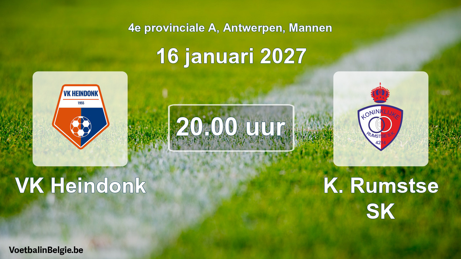 Geplande wedstrijd mannenvoetbal: VK Heindonk - K. Rumstse SK (16 januari 2027)