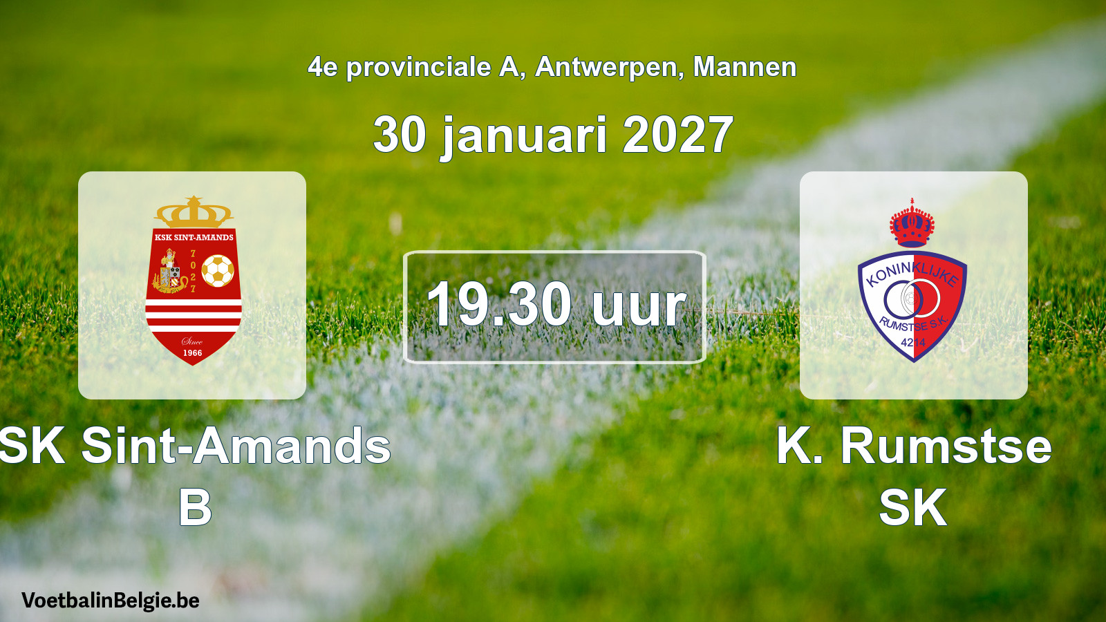 Geplande wedstrijd mannenvoetbal: SK Sint-Amands B - K. Rumstse SK (30 januari 2027)