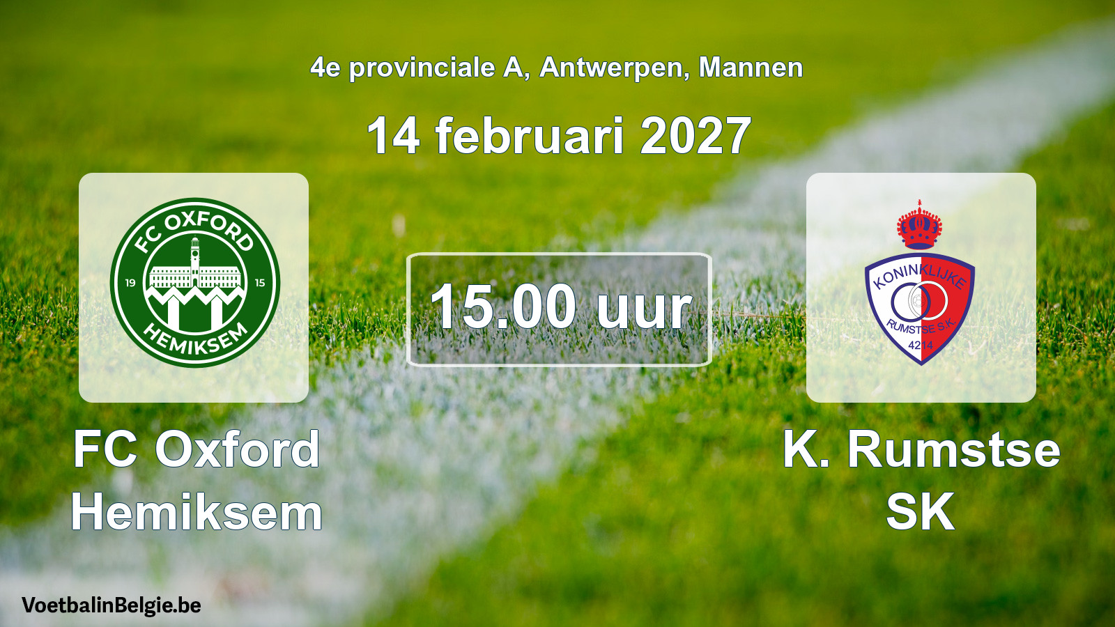 Geplande wedstrijd mannenvoetbal: FC Oxford Hemiksem - K. Rumstse SK (14 februari 2027)