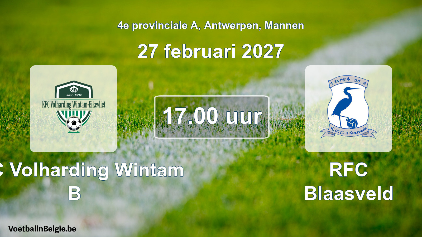 Geplande wedstrijd mannenvoetbal: KFC Volharding Wintam B - RFC Blaasveld (27 februari 2027)