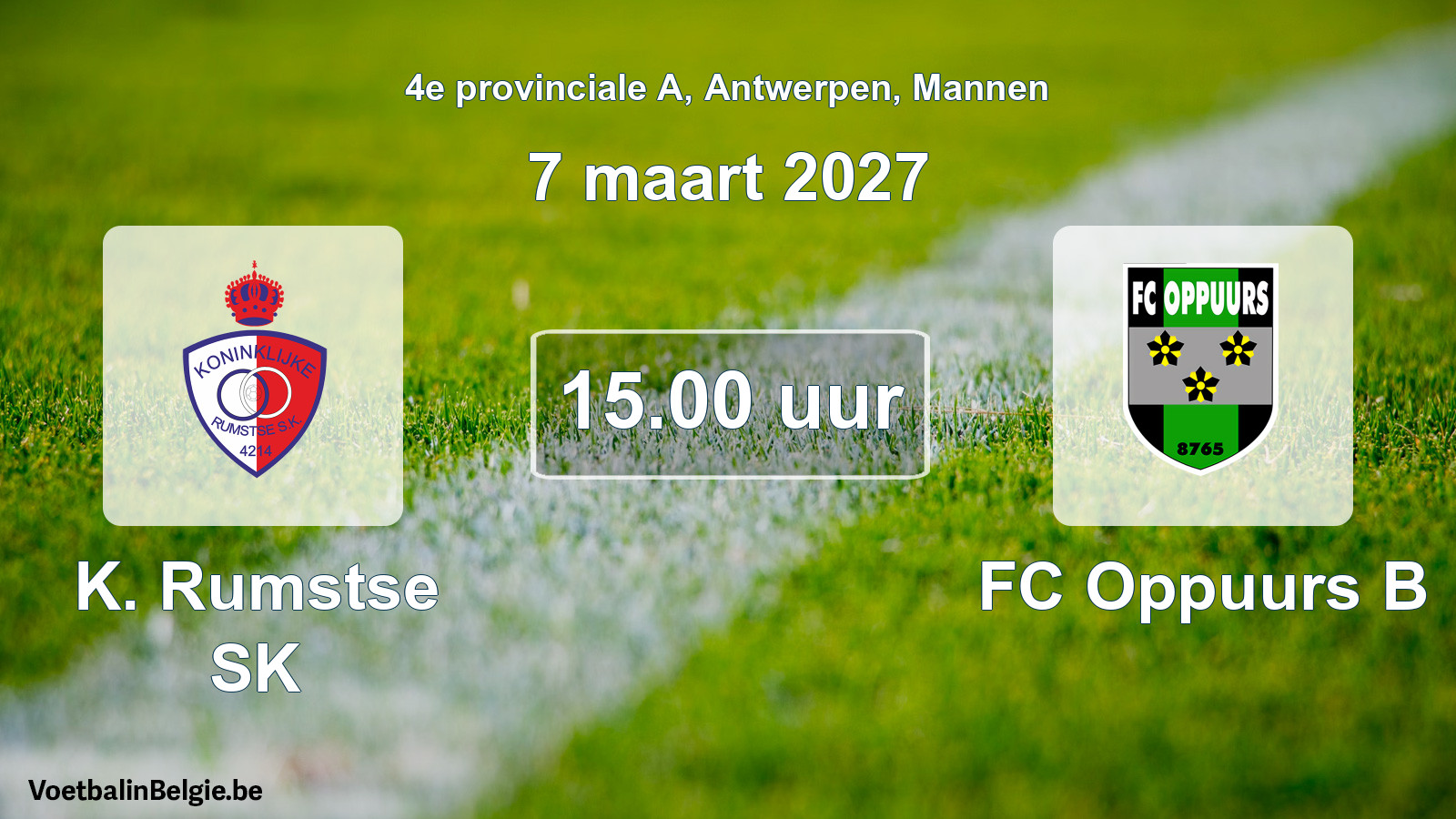 Geplande wedstrijd mannenvoetbal: K. Rumstse SK - FC Oppuurs B (7 maart 2027)