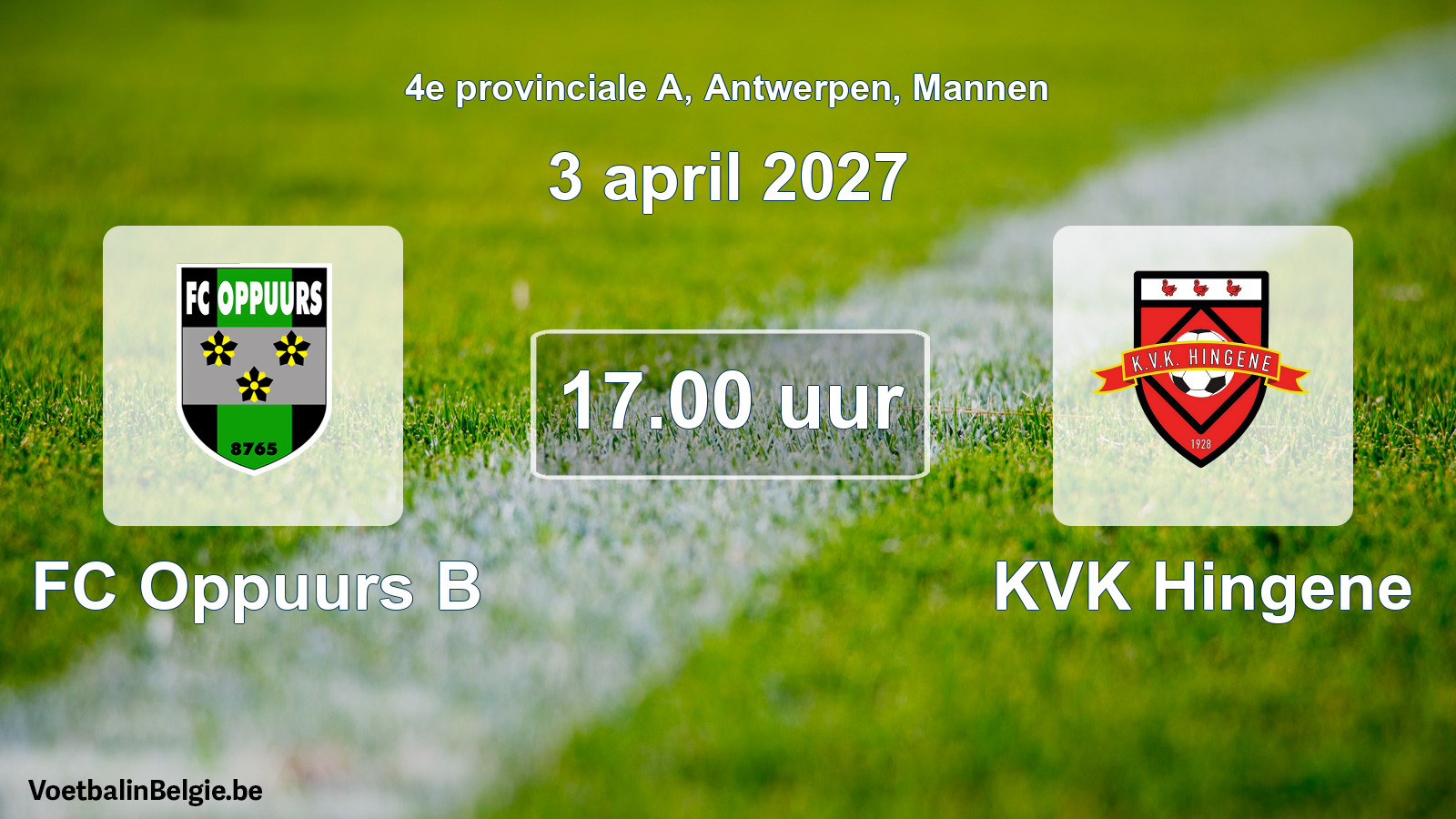 Geplande wedstrijd mannenvoetbal: FC Oppuurs B - KVK Hingene (3 april 2027)