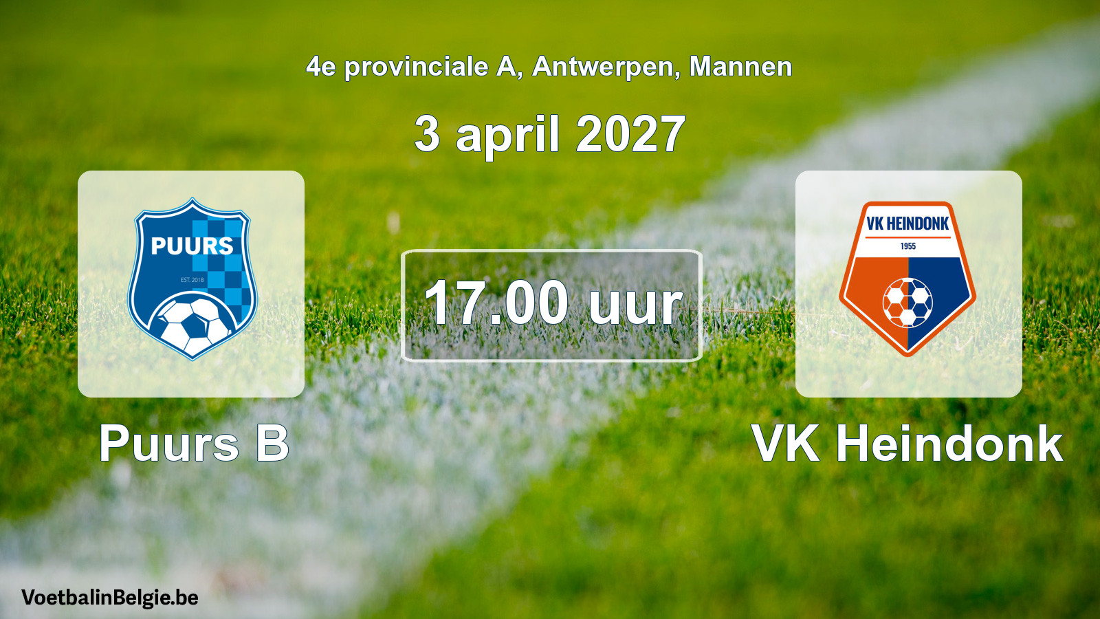 Geplande wedstrijd mannenvoetbal: Puurs B - VK Heindonk (3 april 2027)