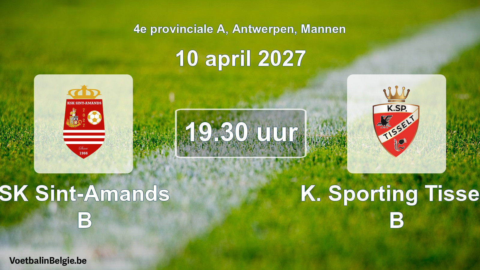 Geplande wedstrijd mannenvoetbal: SK Sint-Amands B - K. Sporting Tisselt B (10 april 2027)