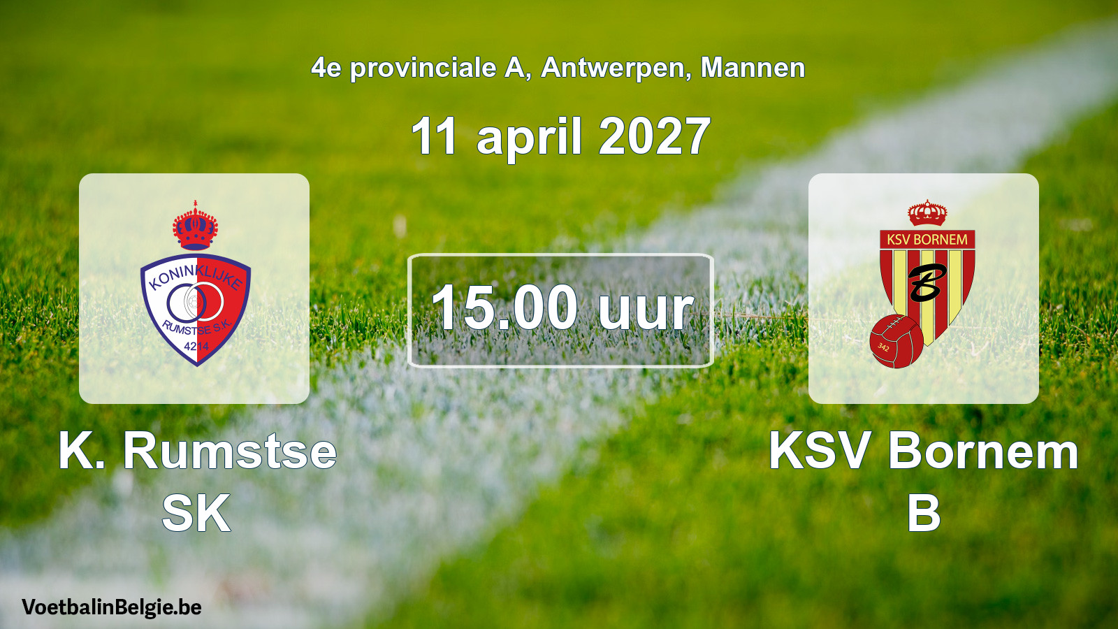 Geplande wedstrijd mannenvoetbal: K. Rumstse SK - KSV Bornem B (11 april 2027)