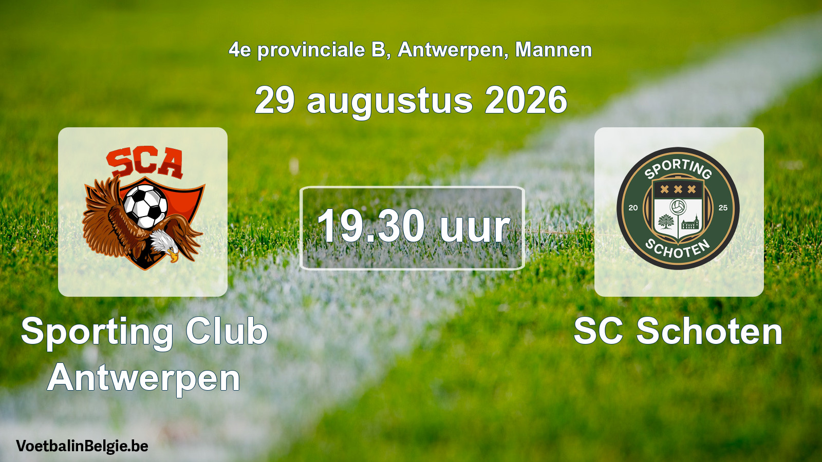 Geplande wedstrijd mannenvoetbal: Sporting Club Antwerpen - SC Schoten (29 augustus 2026)