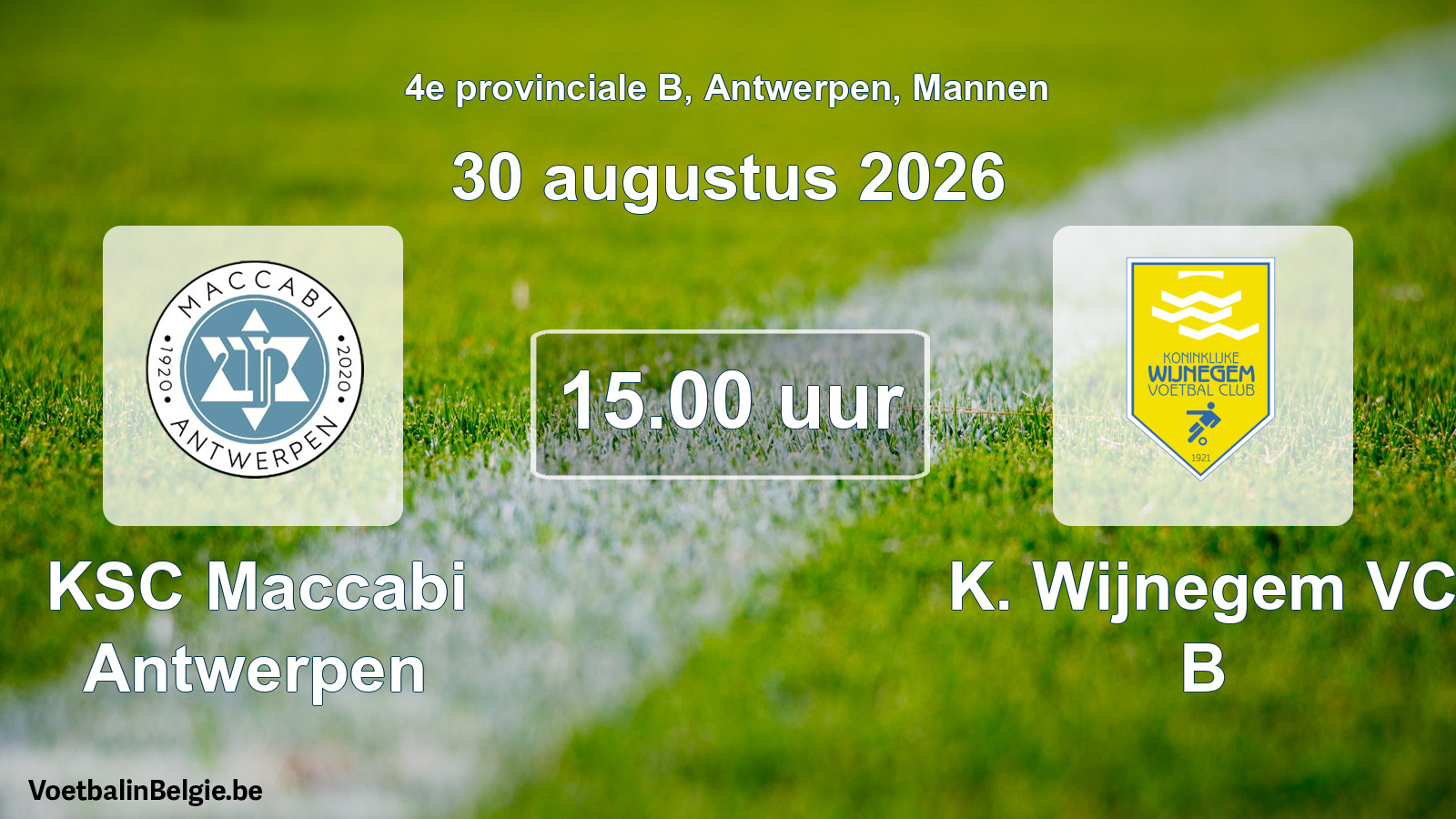 Geplande wedstrijd mannenvoetbal: KSC Maccabi Antwerpen - K. Wijnegem VC B (30 augustus 2026)