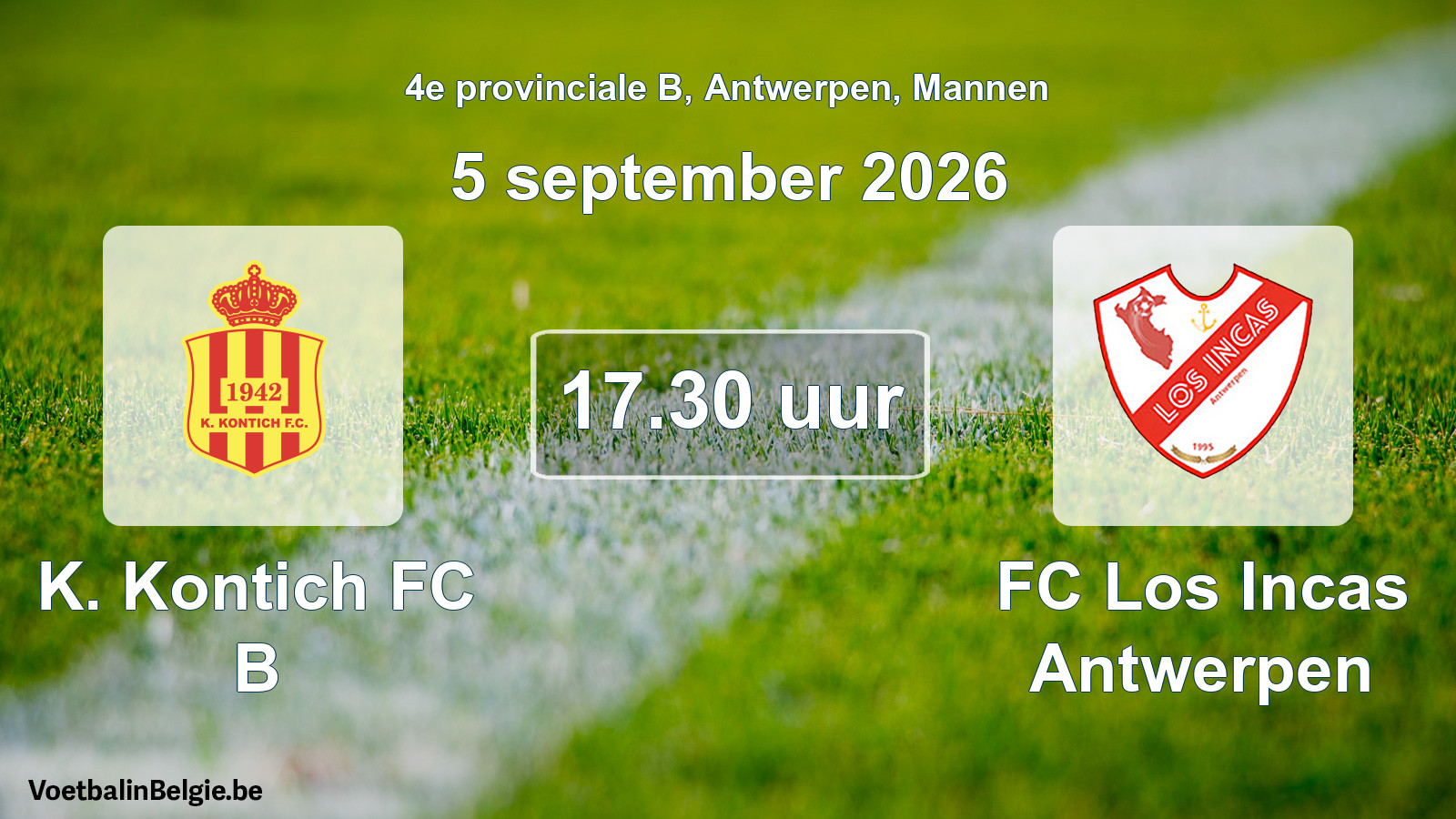 Geplande wedstrijd mannenvoetbal: K. Kontich FC B - FC Los Incas Antwerpen (5 september 2026)