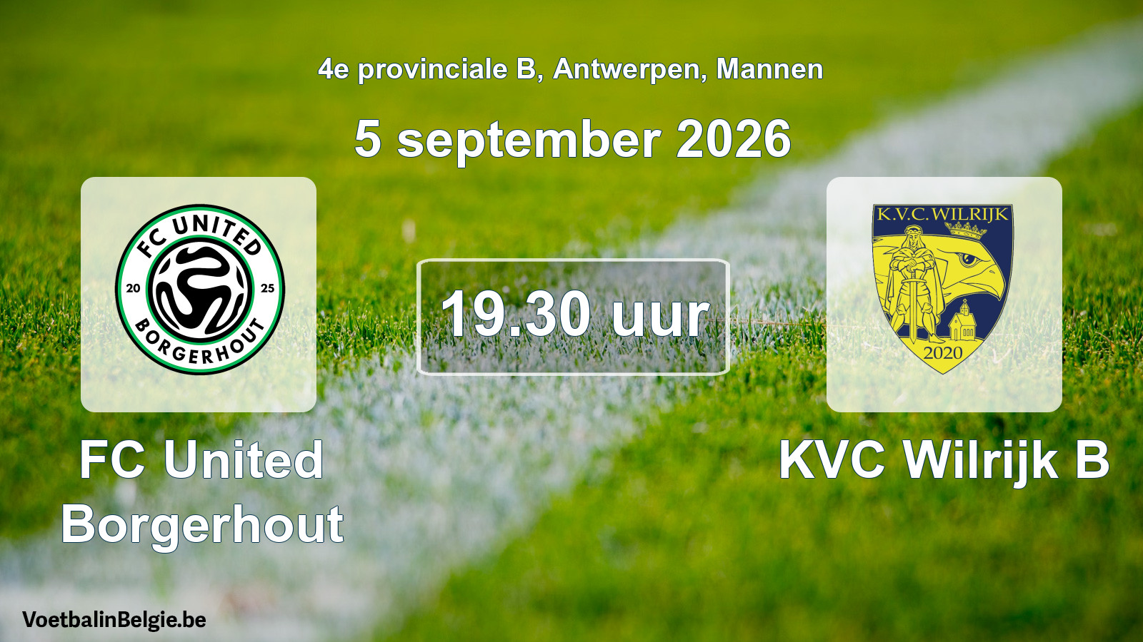 Geplande wedstrijd mannenvoetbal: FC United Borgerhout - KVC Wilrijk B (5 september 2026)