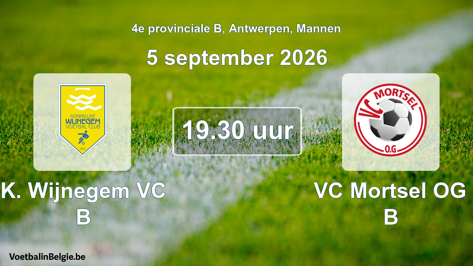 Geplande wedstrijd mannenvoetbal: K. Wijnegem VC B - VC Mortsel OG B (5 september 2026)