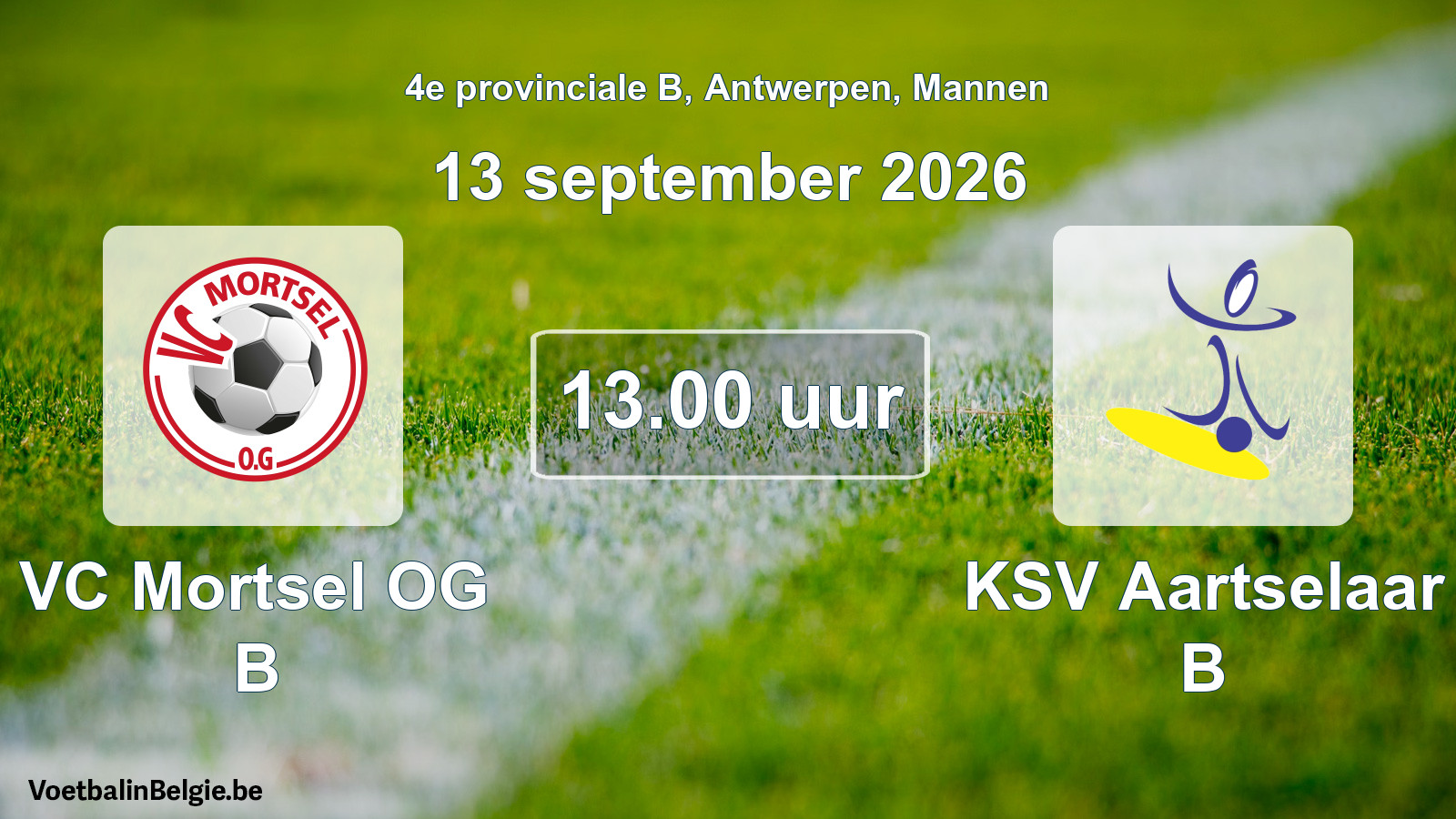 Geplande wedstrijd mannenvoetbal: VC Mortsel OG B - KSV Aartselaar B (13 september 2026)