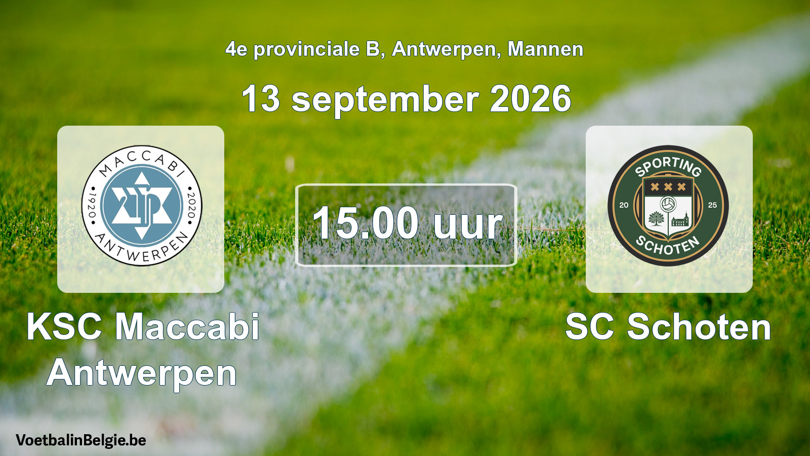 Geplande wedstrijd mannenvoetbal: KSC Maccabi Antwerpen - SC Schoten (13 september 2026)