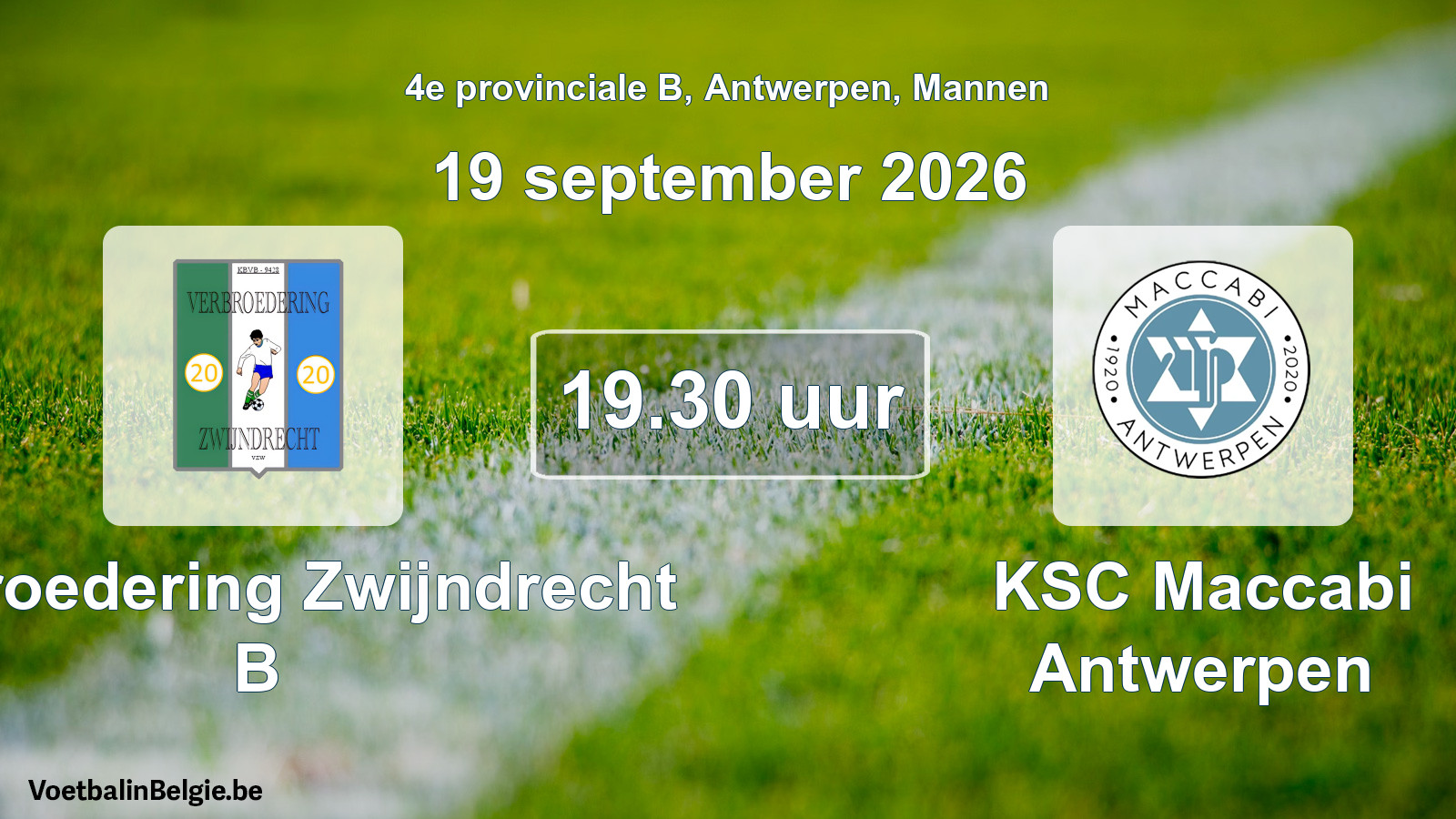 Geplande wedstrijd mannenvoetbal: Verbroedering Zwijndrecht B - KSC Maccabi Antwerpen (19 september 2026)