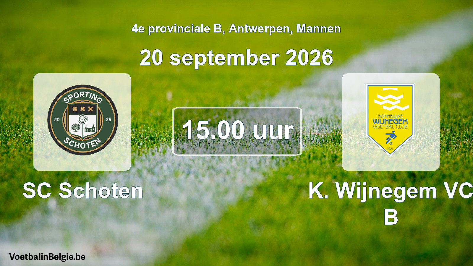 Geplande wedstrijd mannenvoetbal: SC Schoten - K. Wijnegem VC B (20 september 2026)