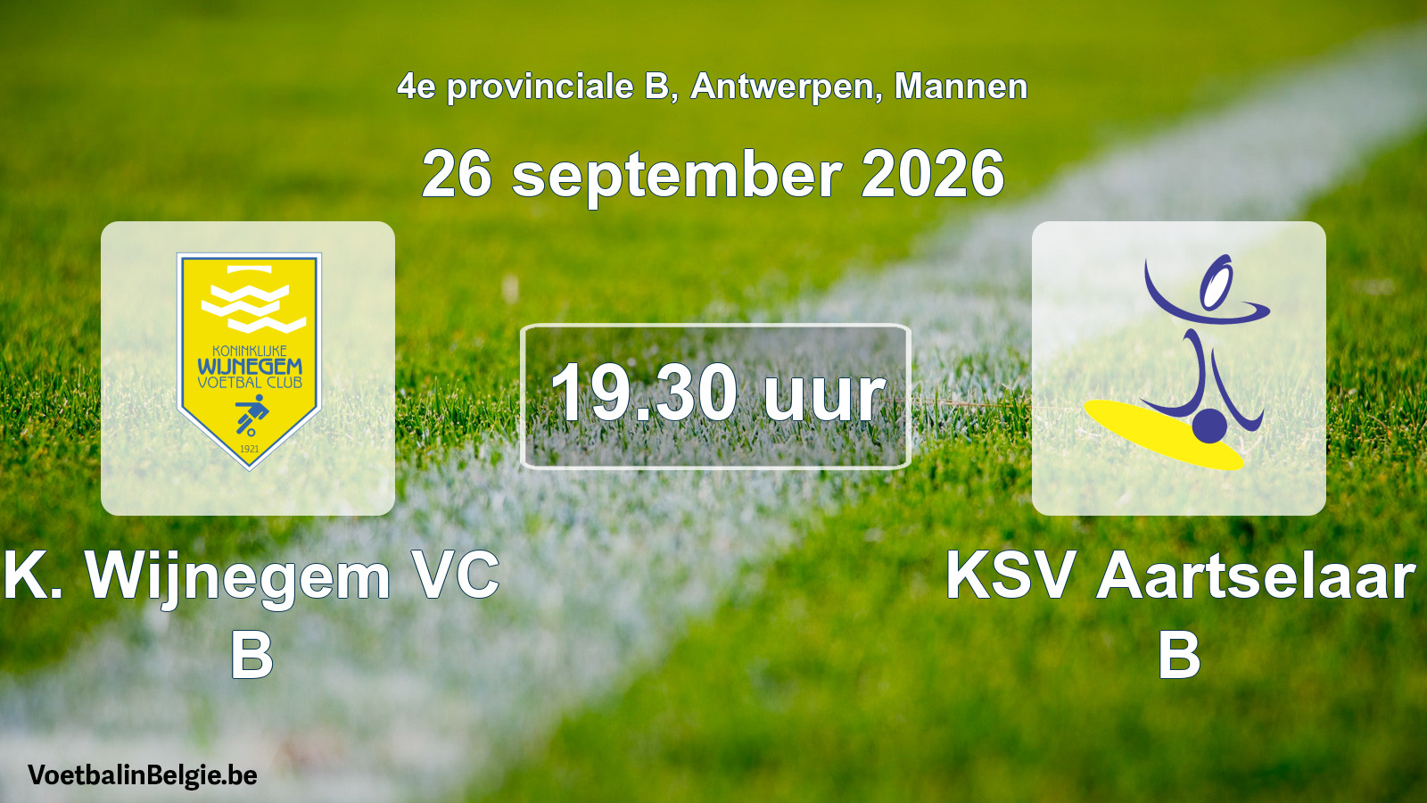 Geplande wedstrijd mannenvoetbal: K. Wijnegem VC B - KSV Aartselaar B (26 september 2026)