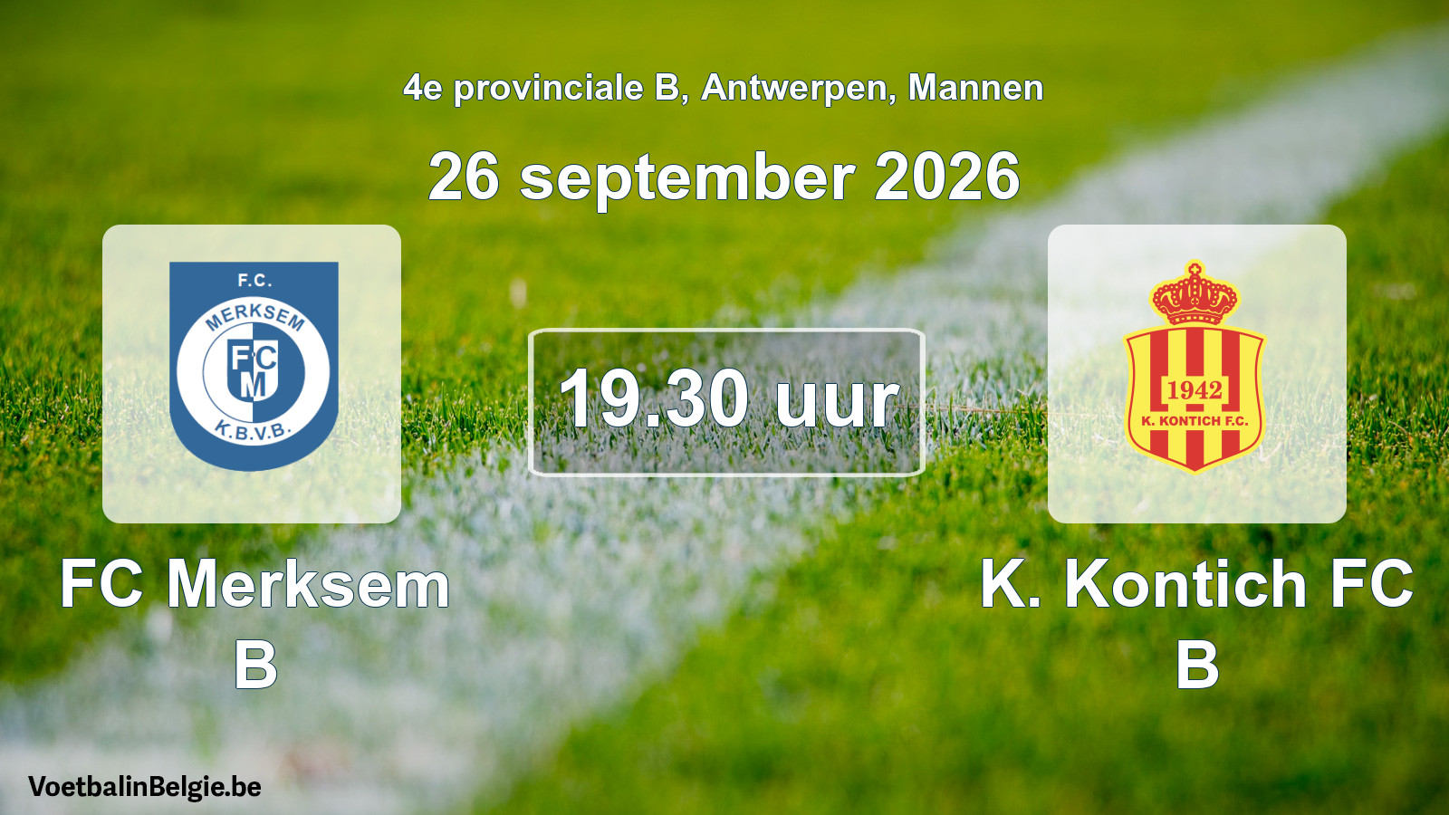 Geplande wedstrijd mannenvoetbal: FC Merksem B - K. Kontich FC B (26 september 2026)