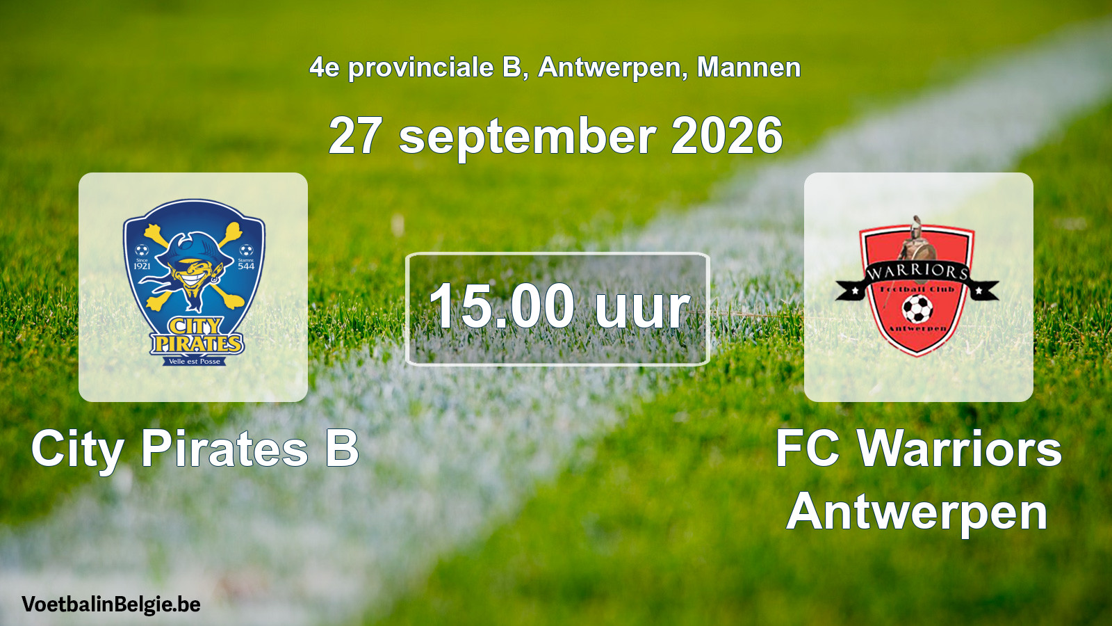 Geplande wedstrijd mannenvoetbal: City Pirates B - FC Warriors Antwerpen (27 september 2026)