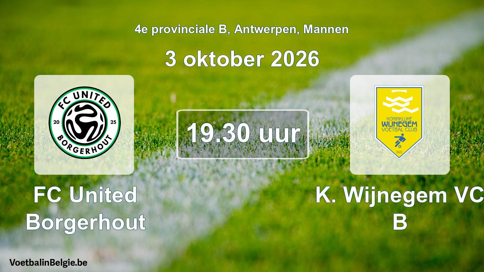Geplande wedstrijd mannenvoetbal: FC United Borgerhout - K. Wijnegem VC B (3 oktober 2026)